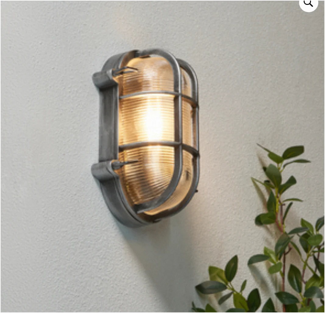 Davey Outdoor Caged Oval Bulkhead Wall Light- Silver/ Gold Finishes - Image 8