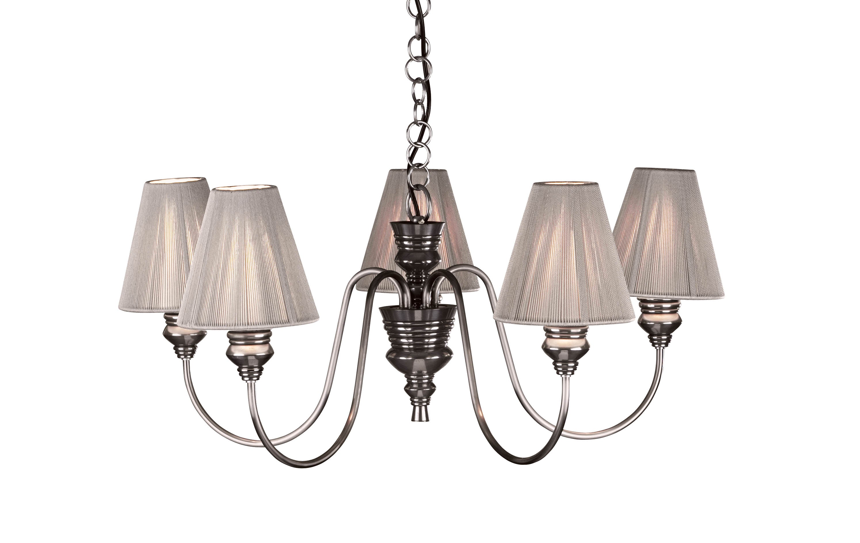Doreen 5 Light Multi-Arm Pendant Pewter/Bespoke & Polished Pewter Complete With String Shades - Image 2