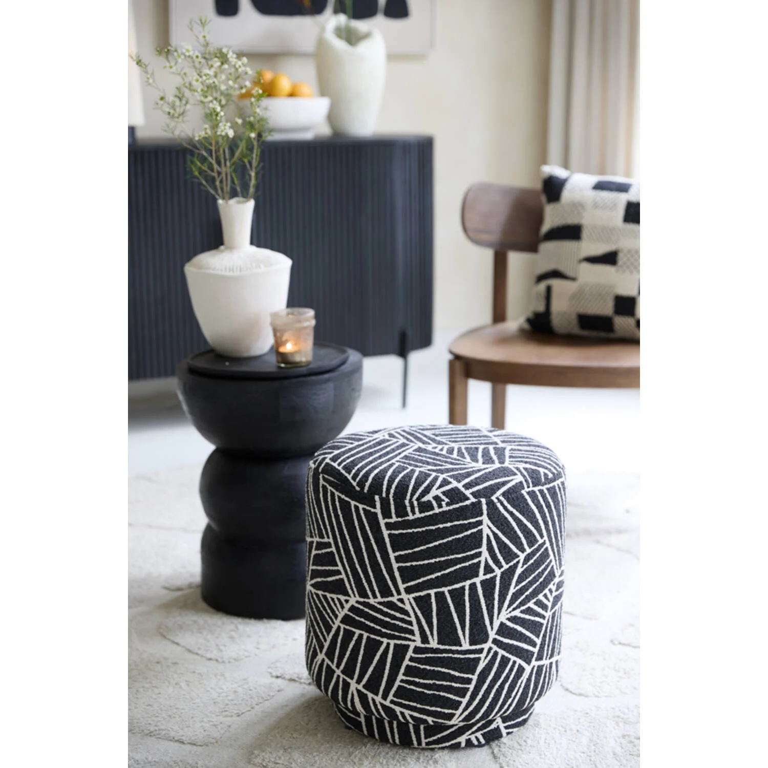 Davonte Black & White Pouffe - Image 2