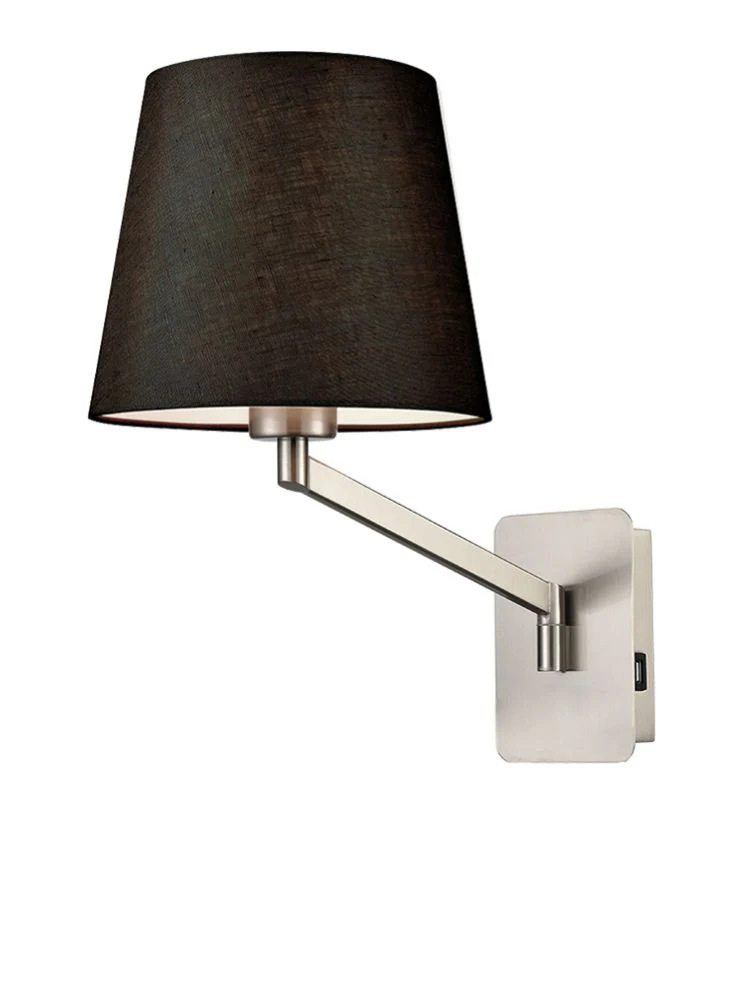 Daxton Reading Swing Arm Bracket with USB LED+E27 
Satin Nickel Various Shades - Image 2