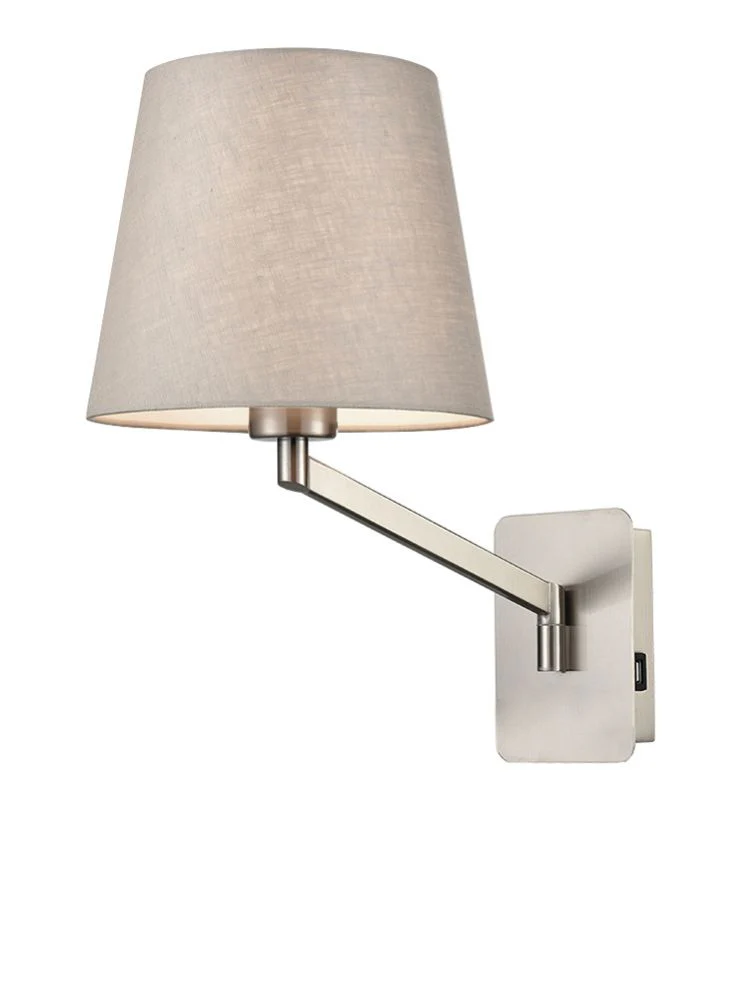 Daxton Reading Swing Arm Bracket with USB LED+E27 
Satin Nickel Various Shades - Image 4