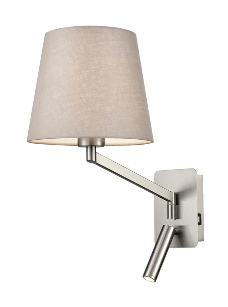 Daxton Reading Swing Arm Bracket with USB LED+E27 
Satin Nickel Various Shades - Image 5