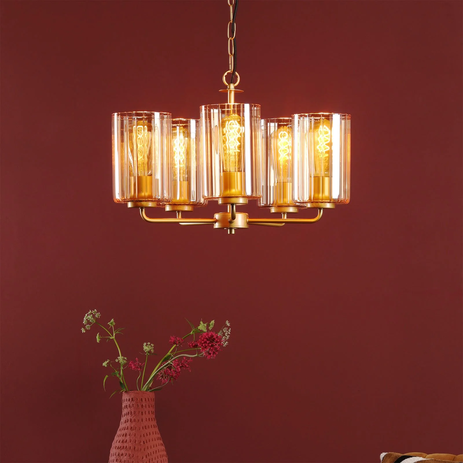 Daylin 3Lt/ 5Lt  Ceiling Light - Satin Black / Satin Gold w Ribbed Glass Finishes - Image 16