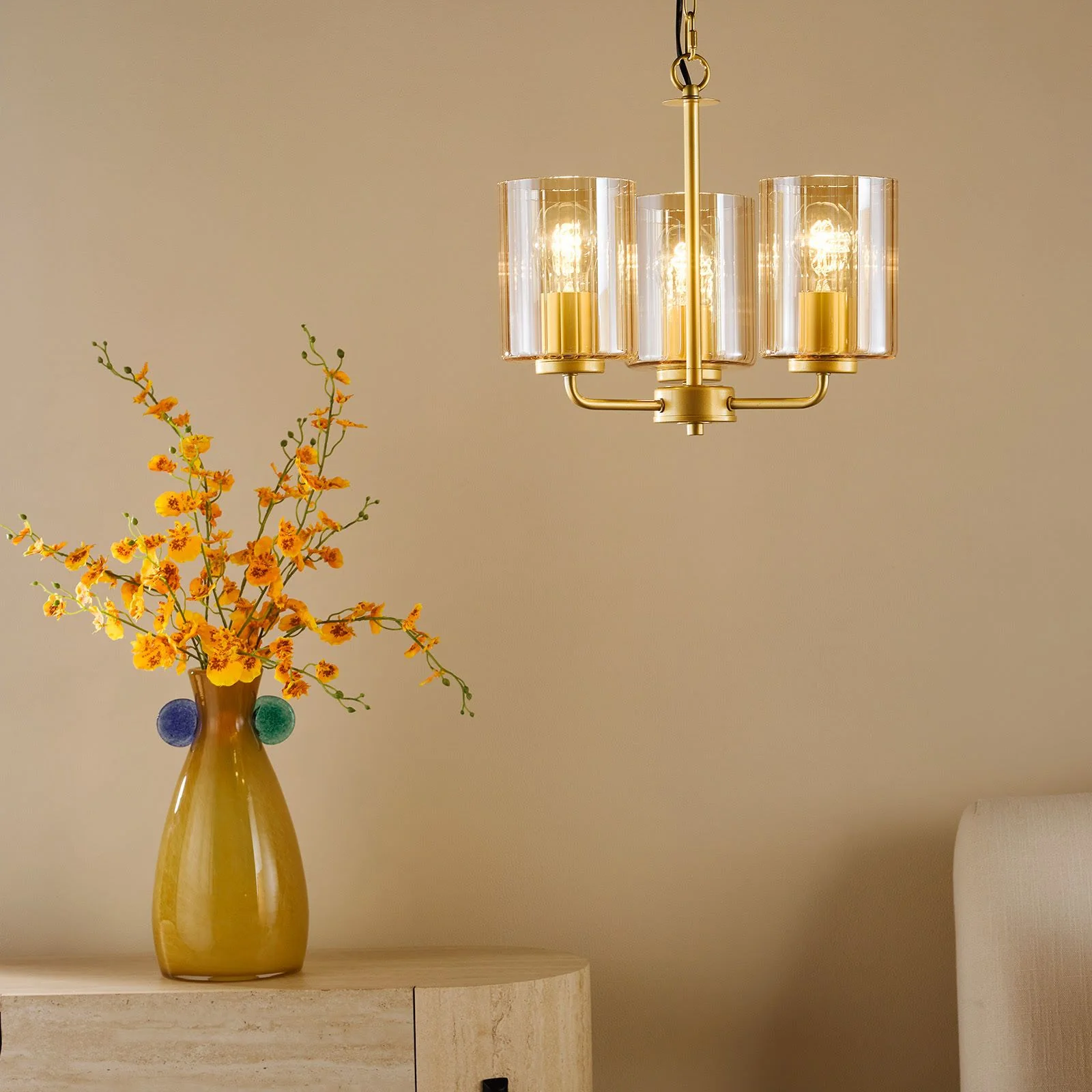 Daylin 3Lt/ 5Lt  Ceiling Light - Satin Black / Satin Gold w Ribbed Glass Finishes - Image 8