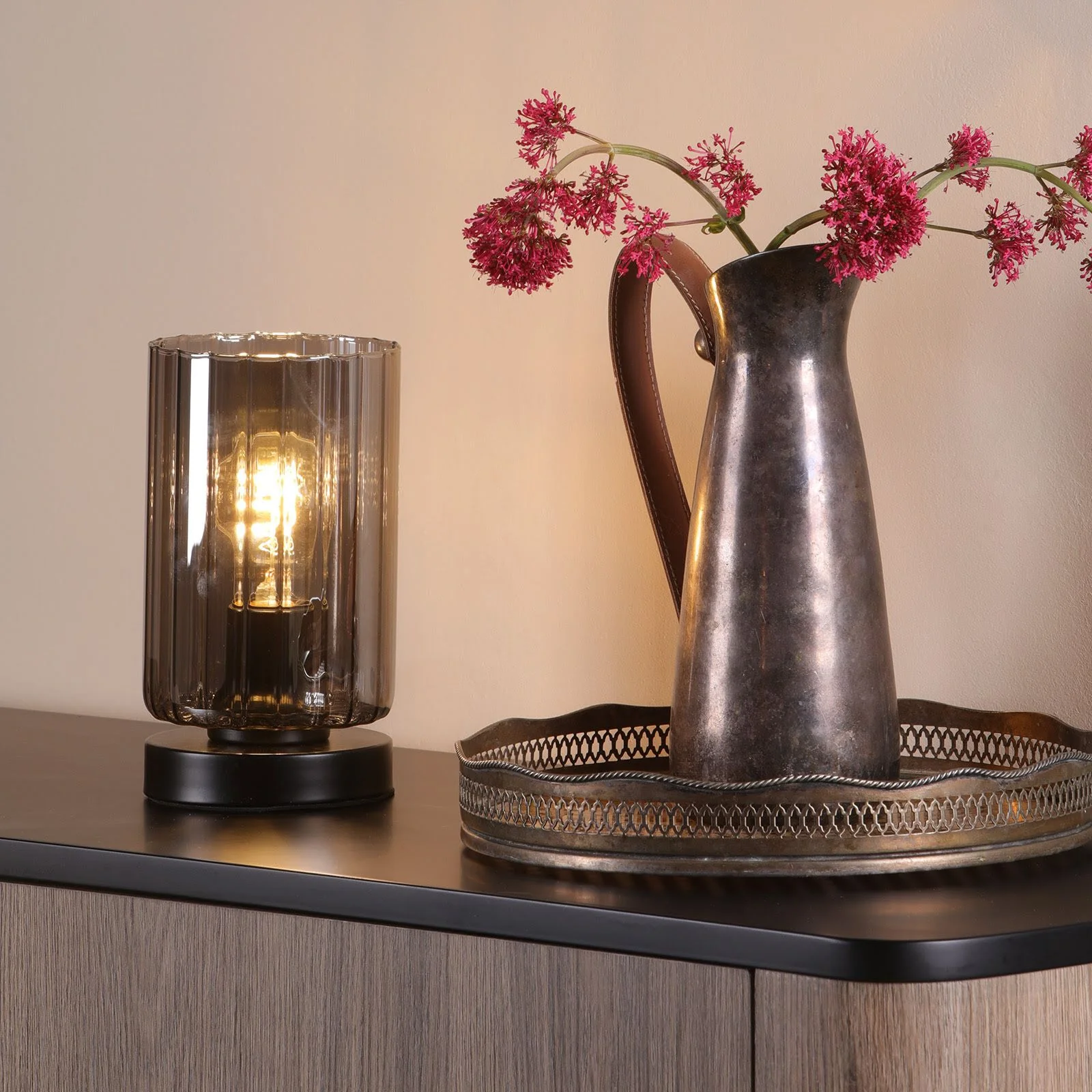 Daylin Table Lamp- Satin Black/ Satin Gold w  Ribbed Glass Finishes - Image 4
