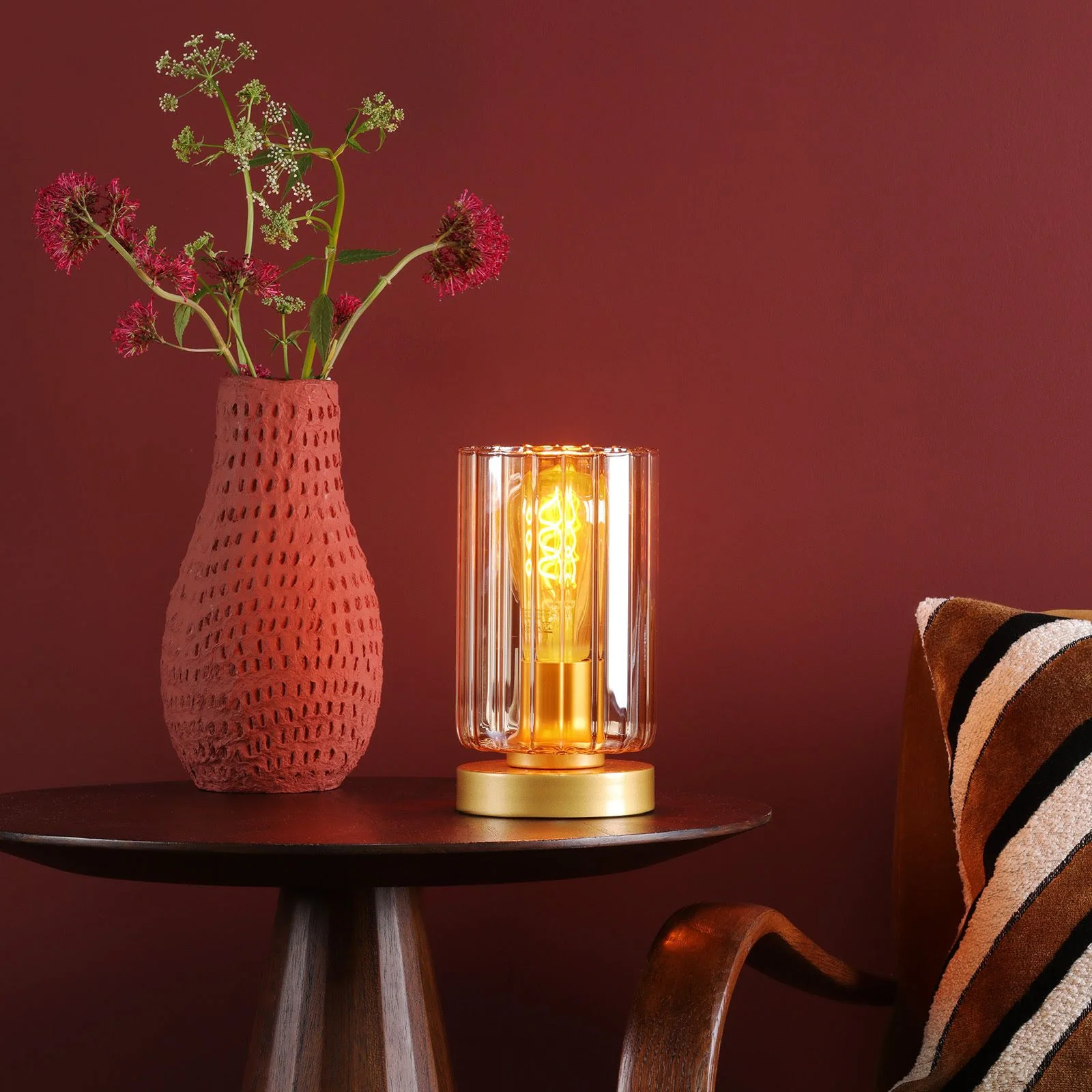 Daylin Table Lamp- Satin Black/ Satin Gold w  Ribbed Glass Finishes - Image 8