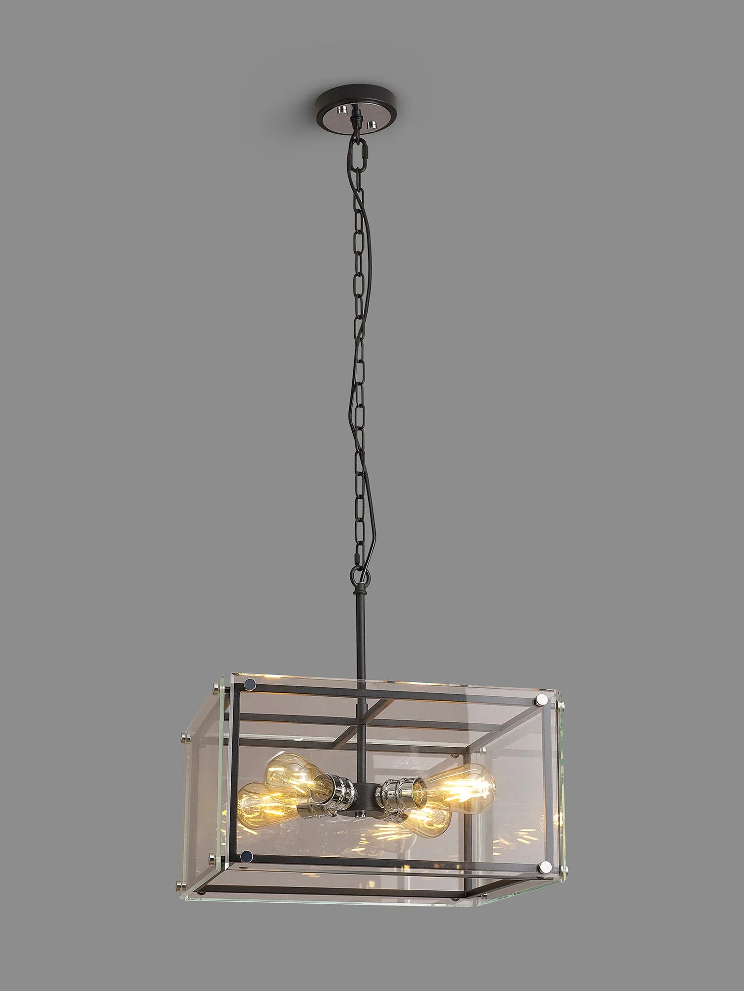 Delhi Centre Ceiling Light, 4 Light - Matt Black & Chrome & Clear Glass - Image 2