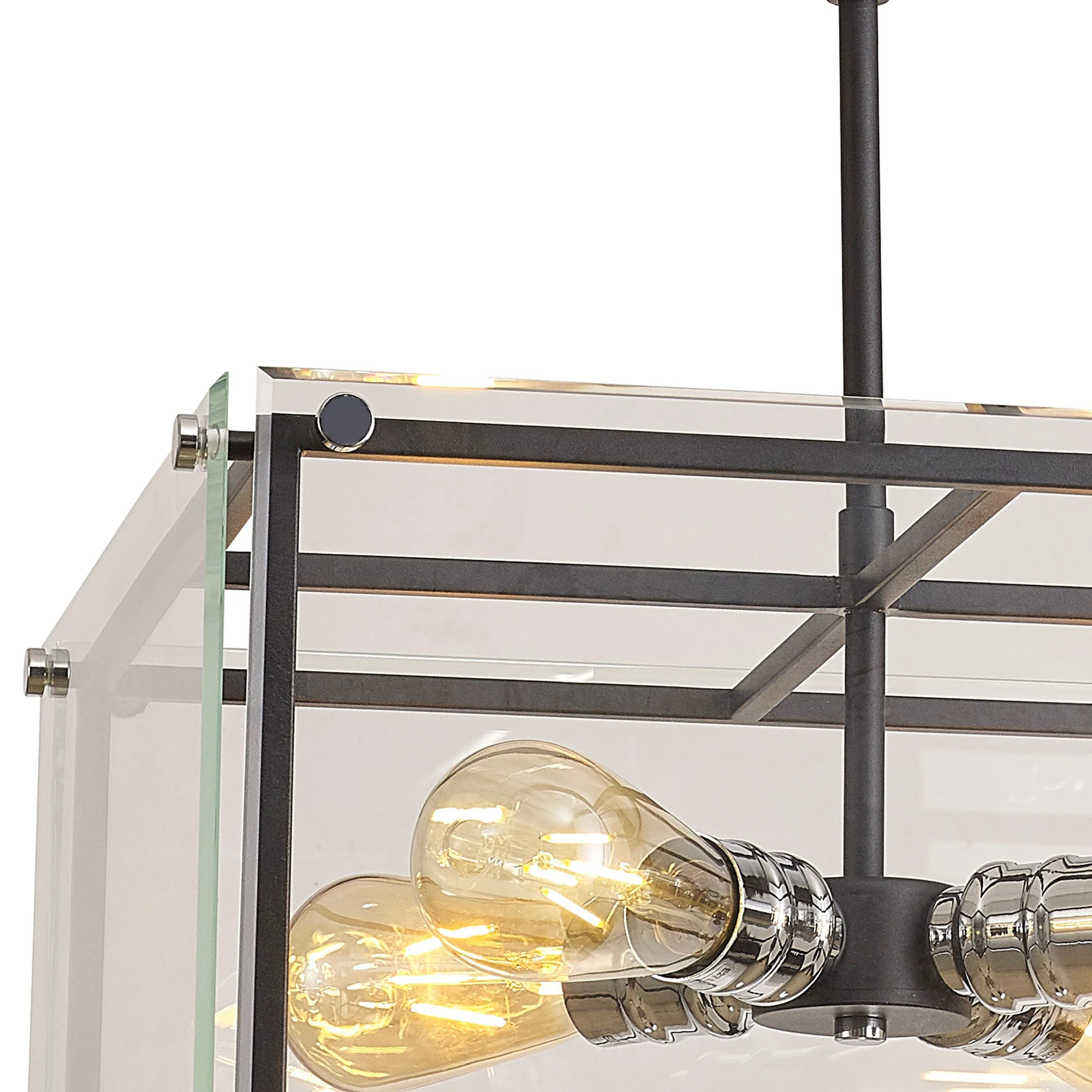Delhi Centre Ceiling Light, 4 Light - Matt Black & Chrome & Clear Glass - Image 4