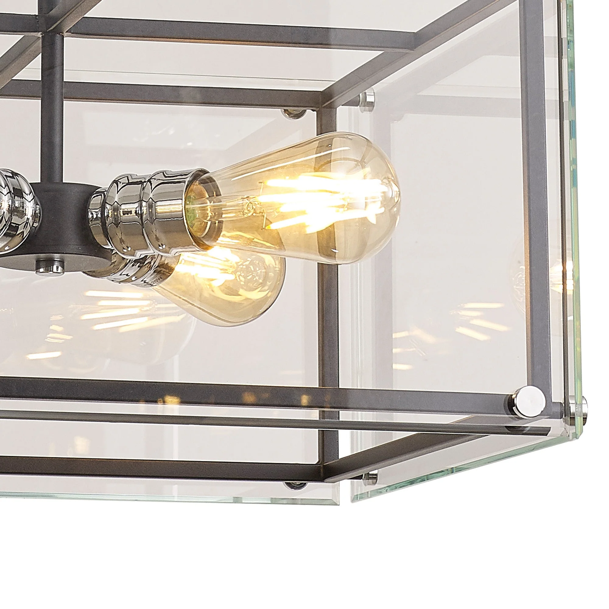 Delhi Centre Ceiling Light, 4 Light - Matt Black & Chrome & Clear Glass - Image 5