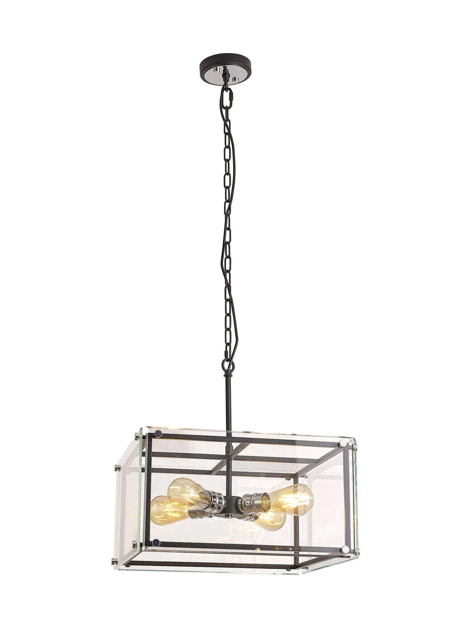Delhi Centre Ceiling Light, 4 Light - Matt Black & Chrome & Clear Glass - Image 6
