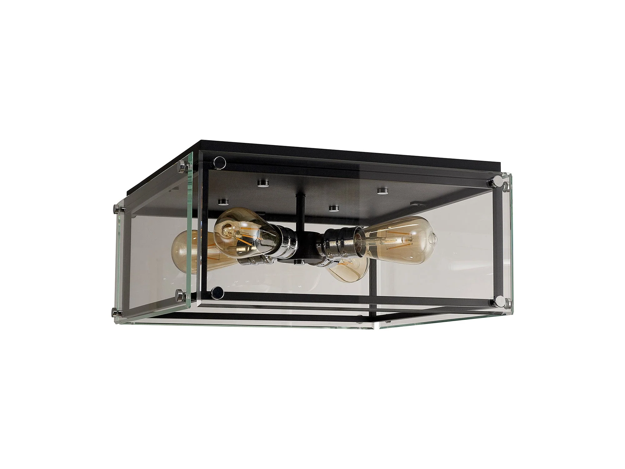 Delhi 4lt Flush Ceiling Light, Matt Black & Chrome & Clear Glass - Image 2