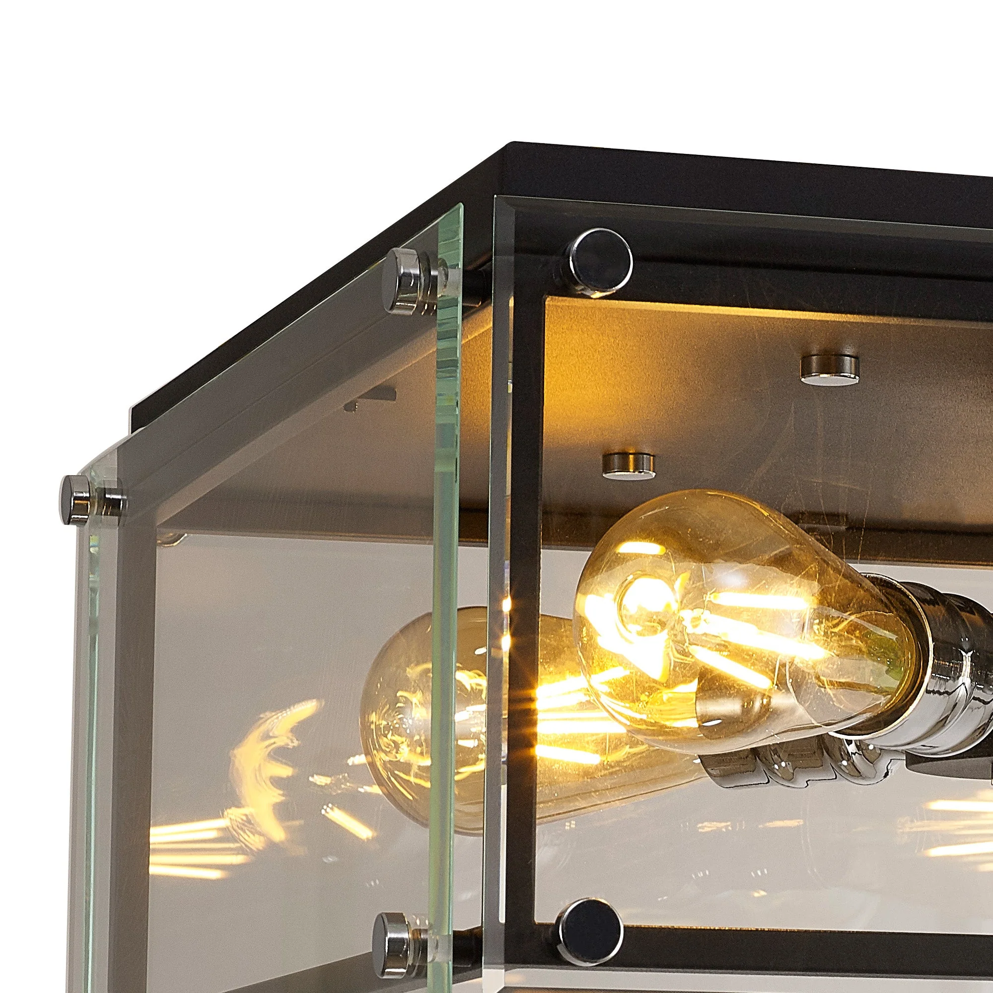 Delhi 4lt Flush Ceiling Light, Matt Black & Chrome & Clear Glass - Image 3