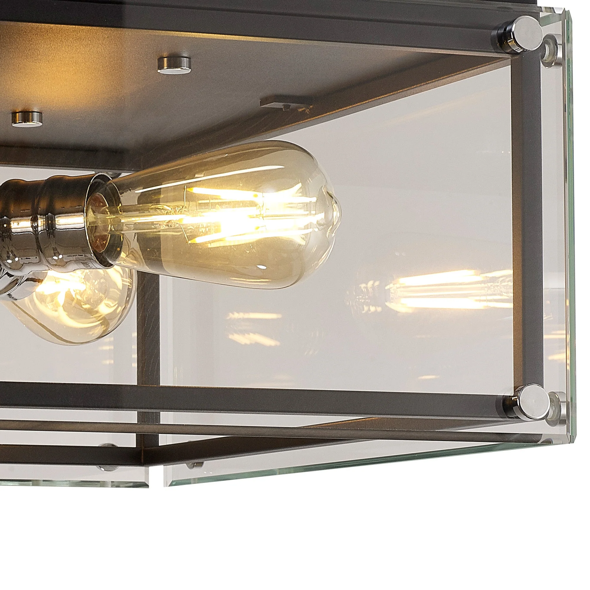 Delhi 4lt Flush Ceiling Light, Matt Black & Chrome & Clear Glass - Image 4