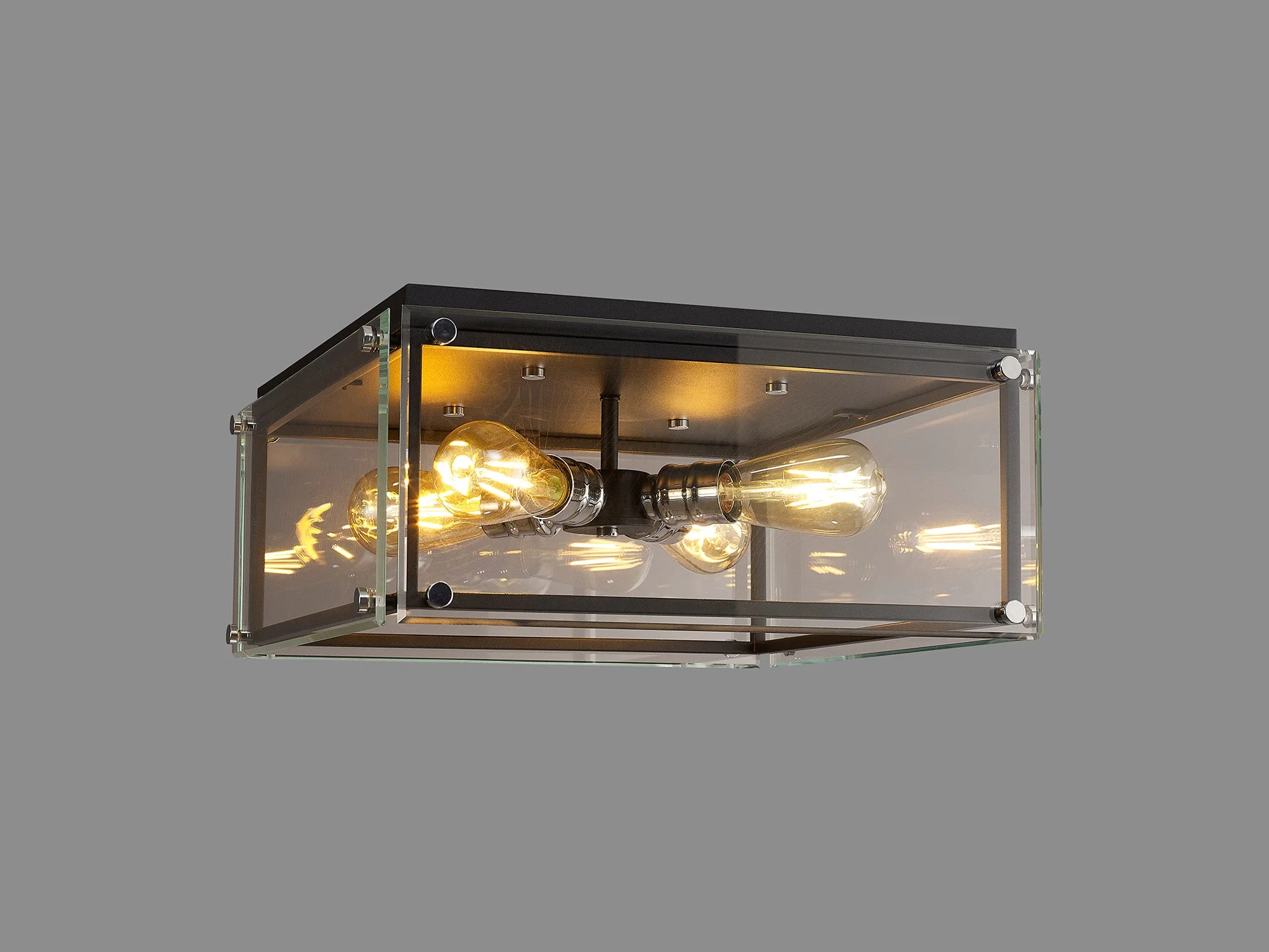 Delhi 4lt Flush Ceiling Light, Matt Black & Chrome & Clear Glass - Image 5