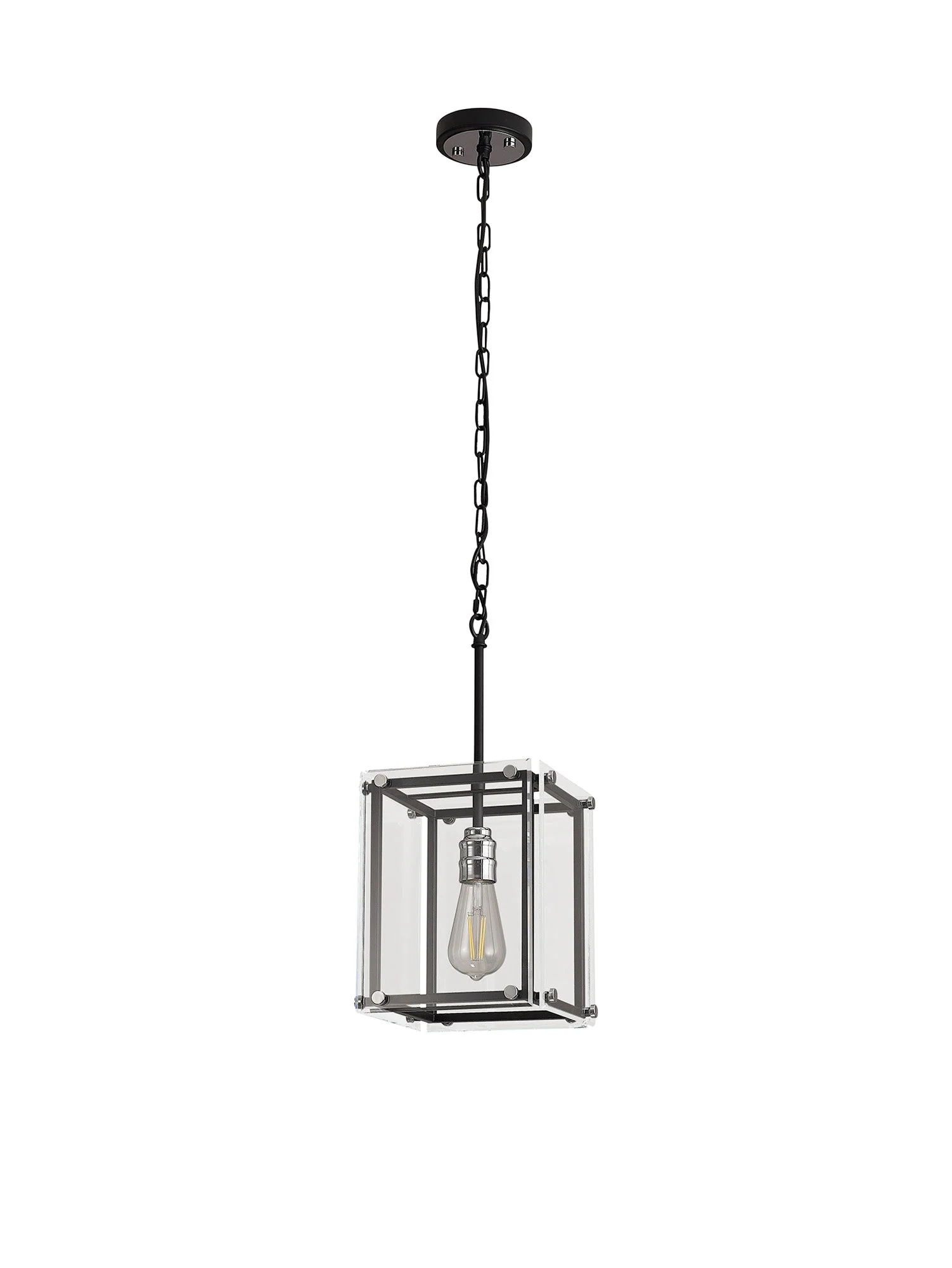 Delhi Pendant Light, Matt Black & Chrome & Clear Glass - Image 2