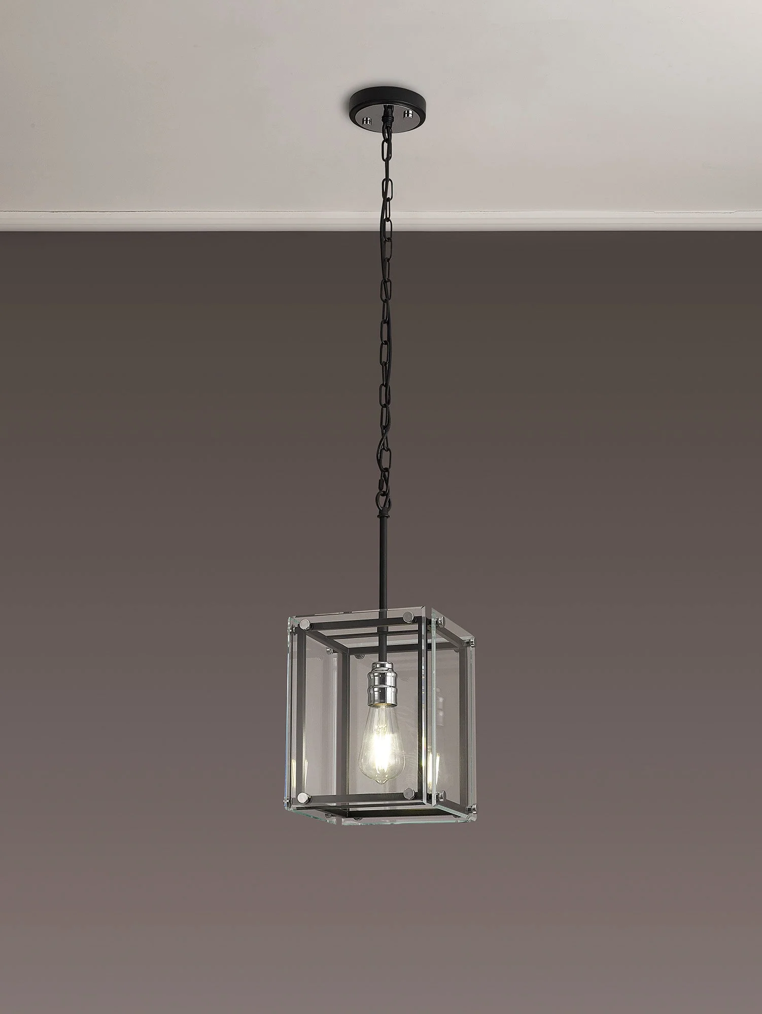 Delhi Pendant Light, Matt Black & Chrome & Clear Glass - Image 3
