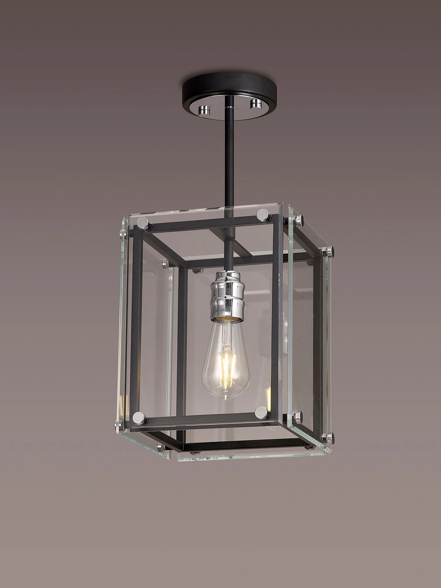 Delhi Pendant Light, Matt Black & Chrome & Clear Glass - Image 4