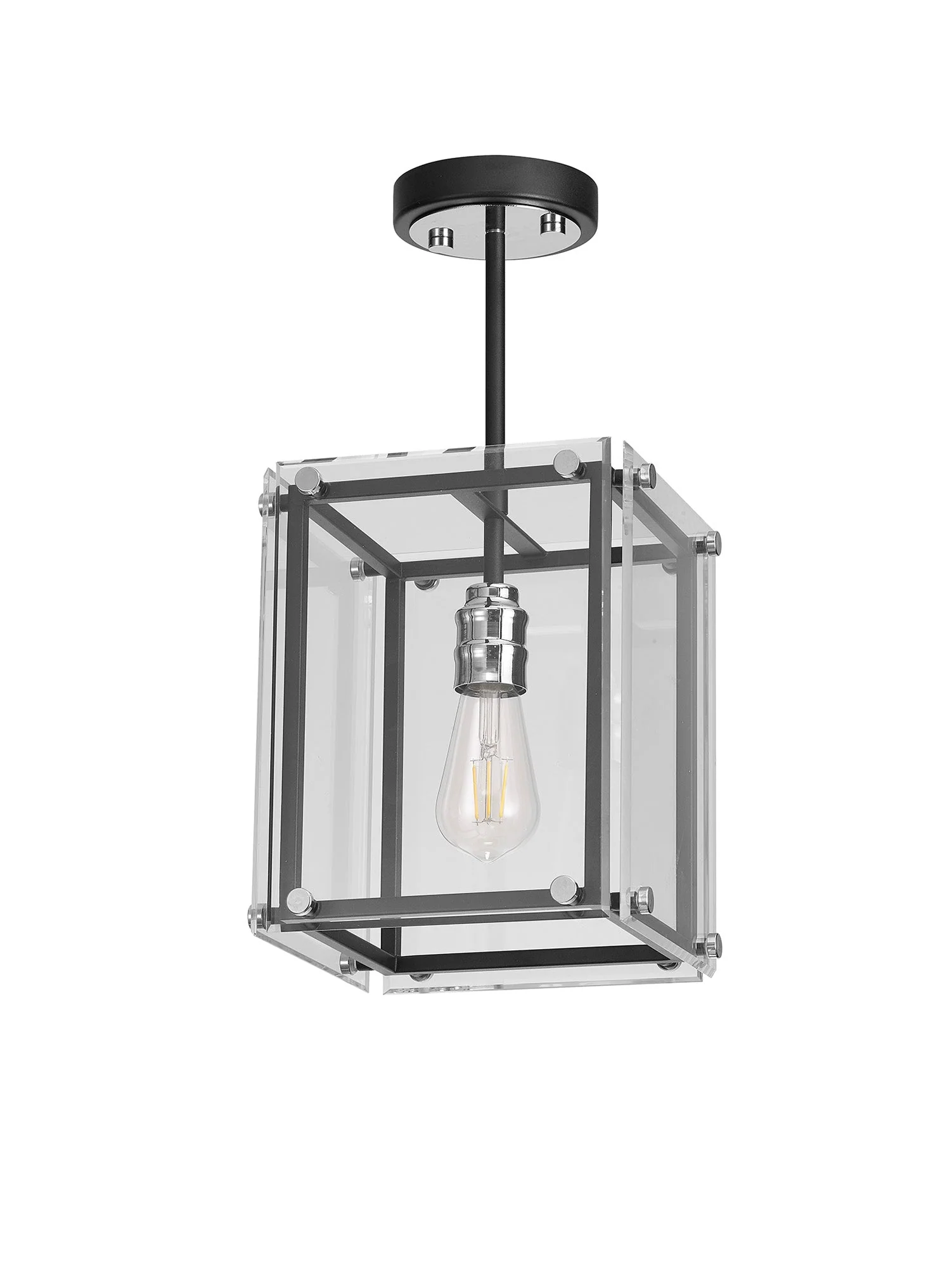 Delhi Pendant Light, Matt Black & Chrome & Clear Glass - Image 6