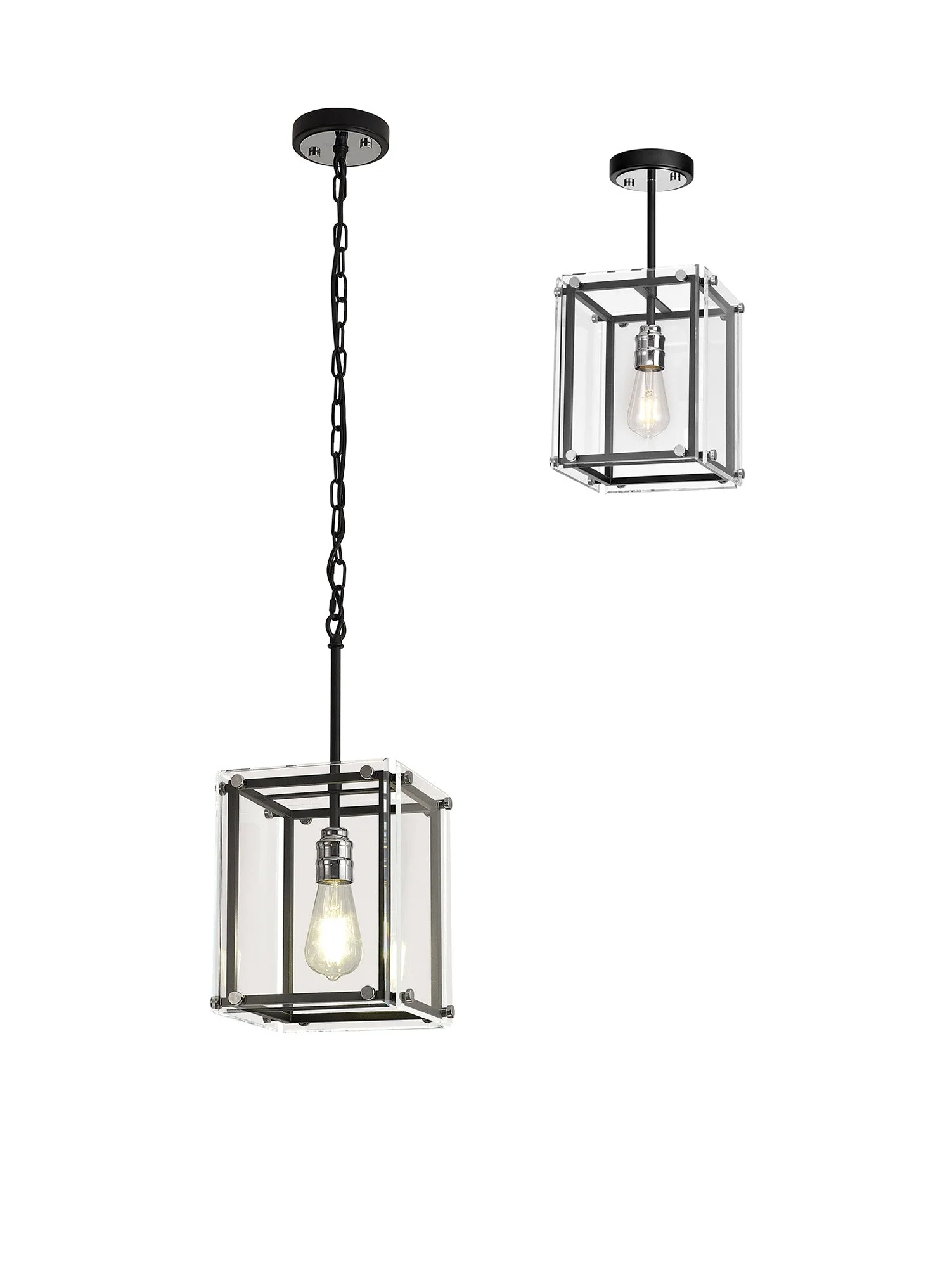 Delhi Pendant Light, Matt Black & Chrome & Clear Glass - Image 9