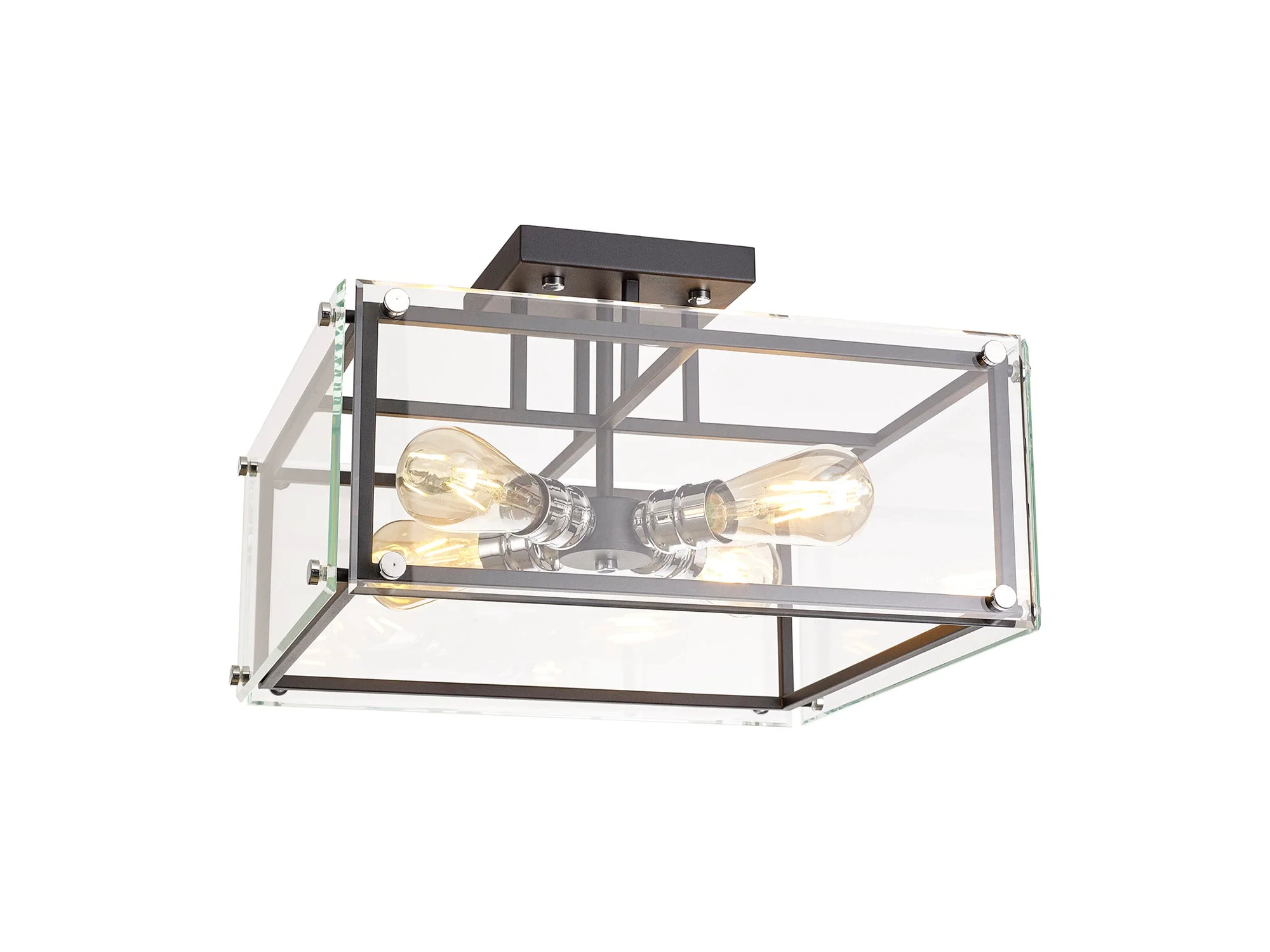Delhi Semi Flush, 4 Light, Matt Black & Chrome & Clear Glass - Image 2
