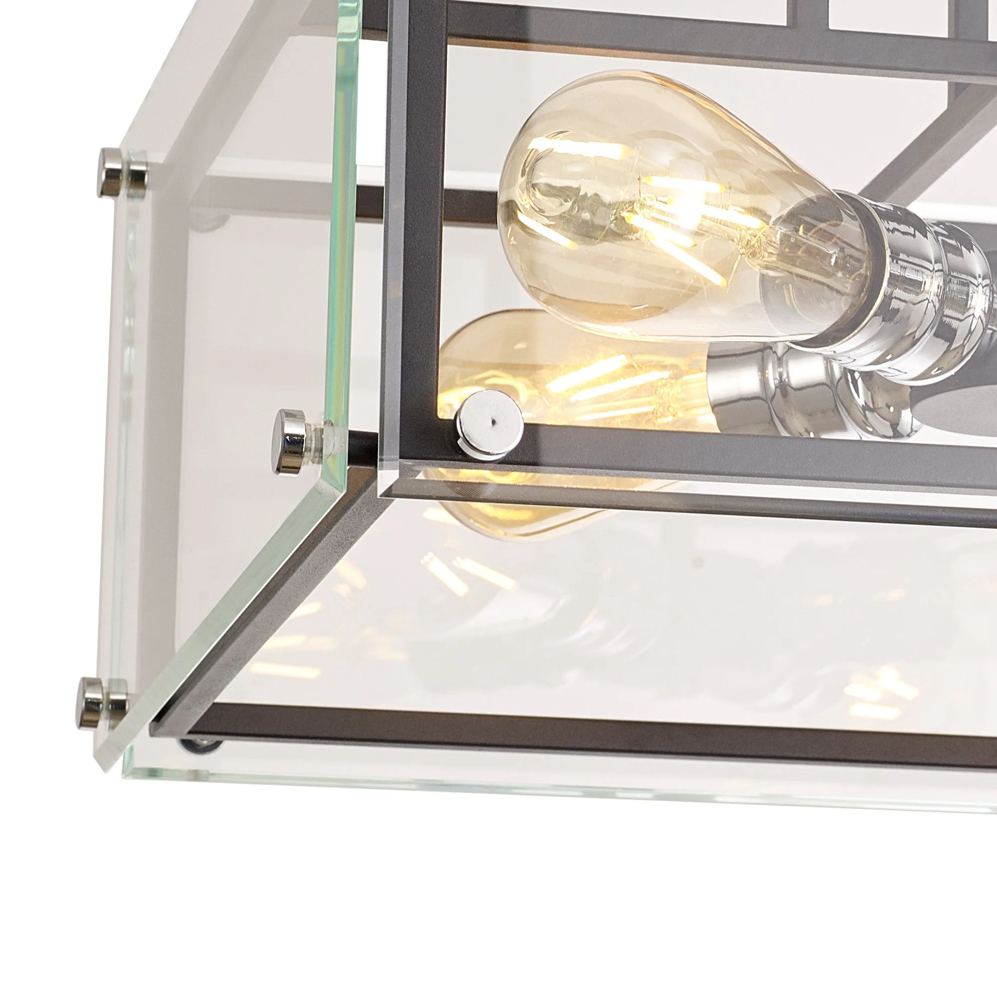 Delhi Semi Flush, 4 Light, Matt Black & Chrome & Clear Glass - Image 3