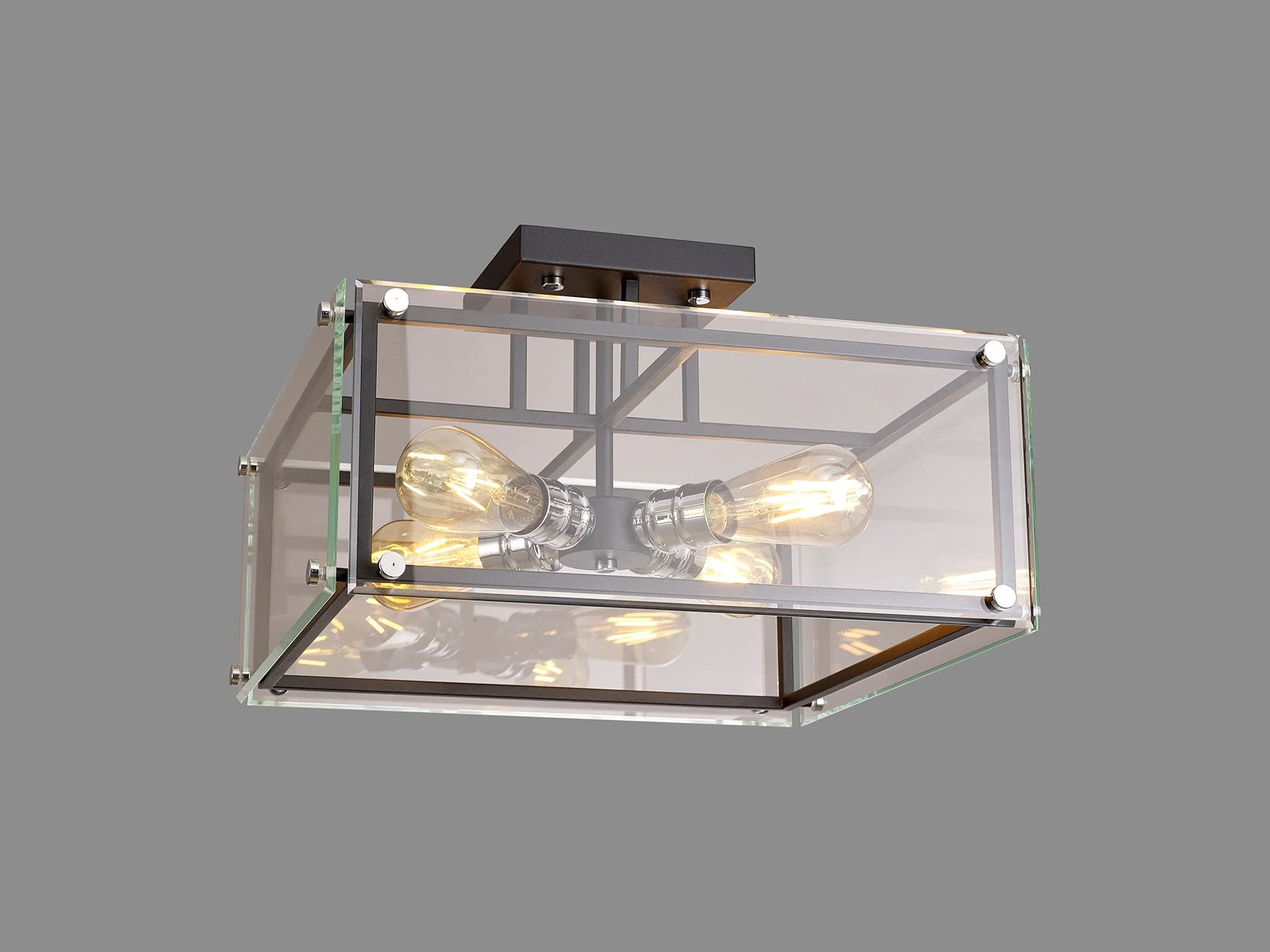 Delhi Semi Flush, 4 Light, Matt Black & Chrome & Clear Glass - Image 6
