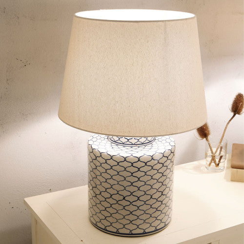 Demetri Grey and Blue Detail Ceramic Table Lamp - Image 2