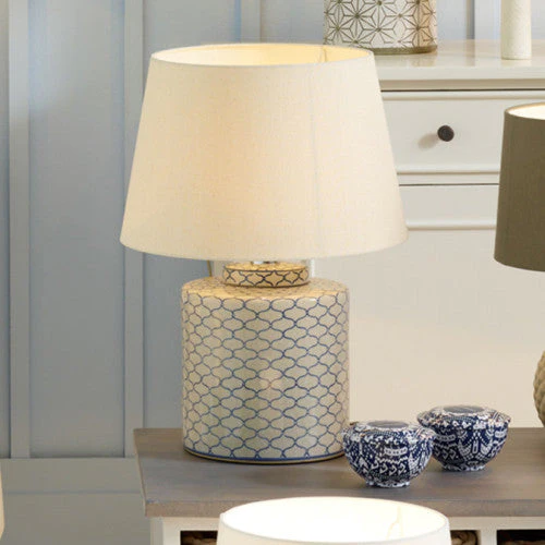 Demetri Grey and Blue Detail Ceramic Table Lamp - Image 4