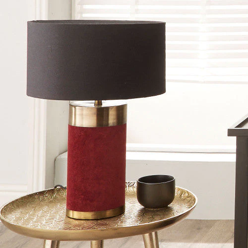 Dempsey Velvet and Antique Gold Metal Table Lamp Base- Black & Red Finishes - Image 3