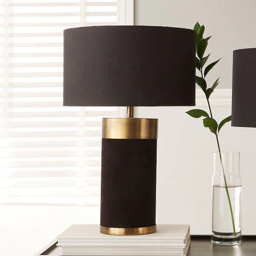 Dempsey Velvet and Antique Gold Metal Table Lamp Base- Black & Red Finishes - Image 4