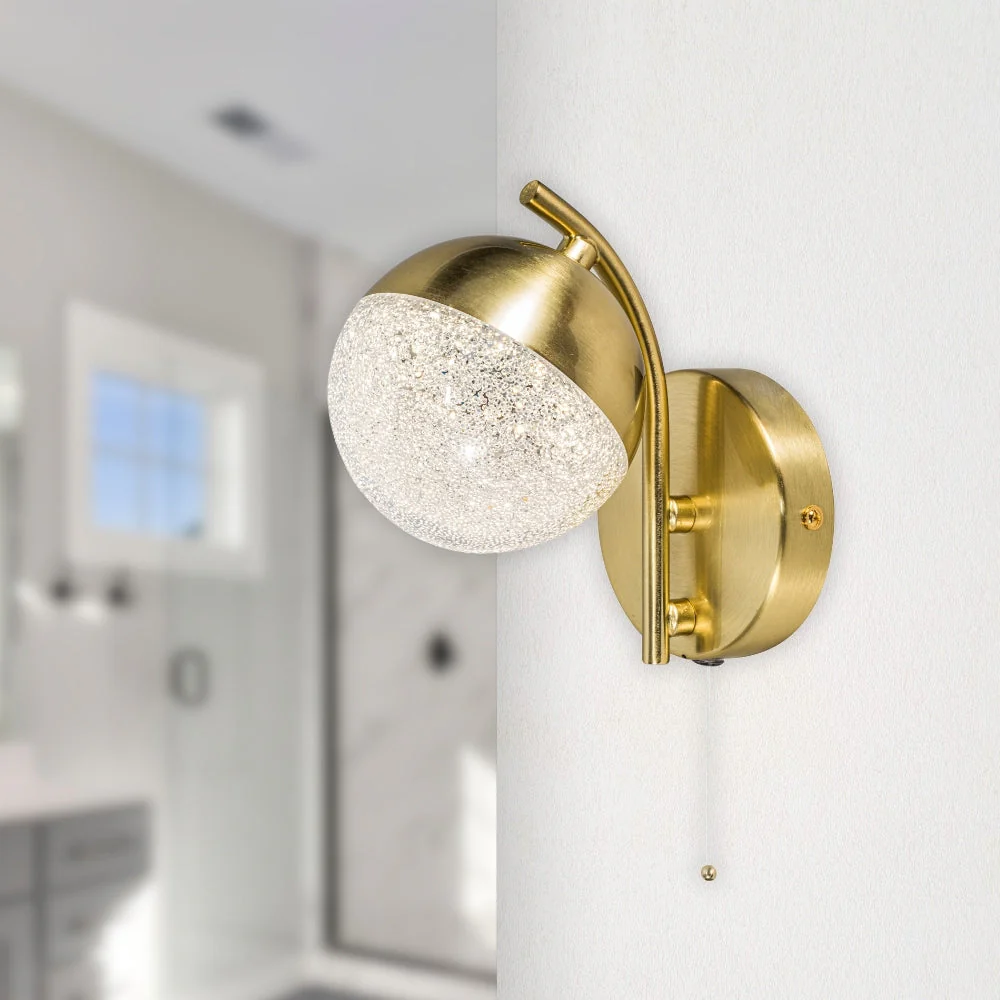 Dew 1Lt Bathroom Wall Light IP44 - Satin Brass/Polished Chrome - Image 2