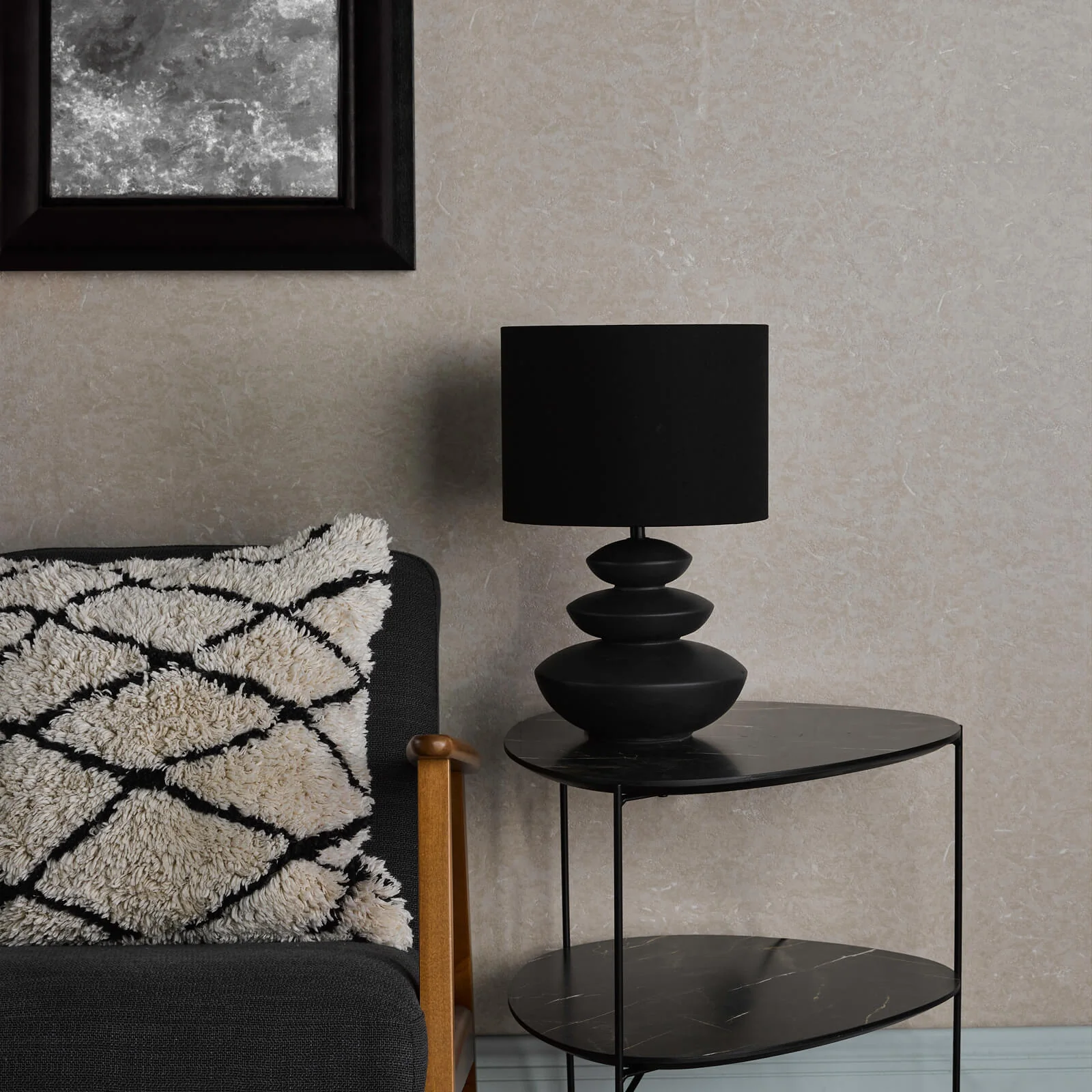 Discus Ceramic Table Lamp Grey With Shade E27 - Image 10