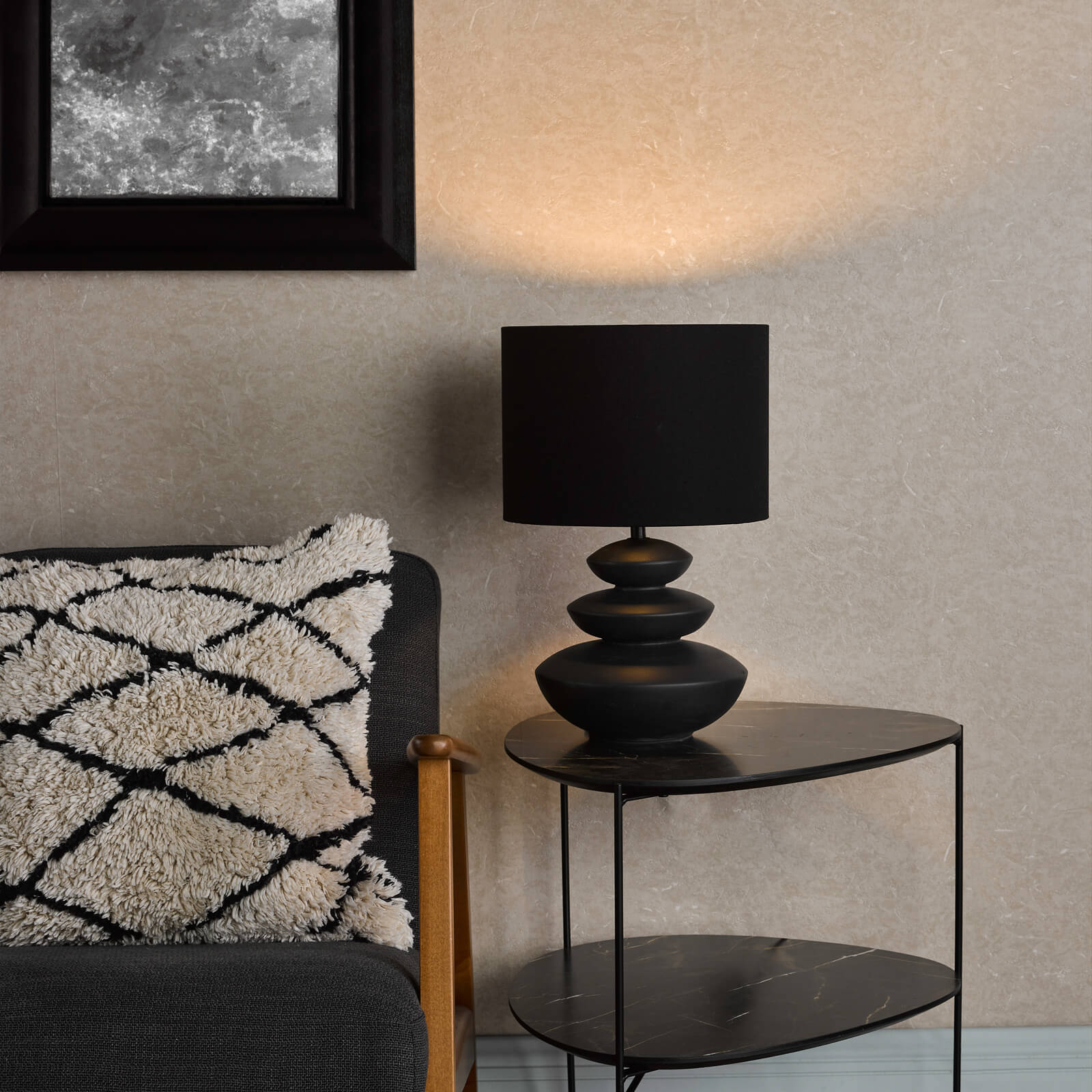 Discus Ceramic Table Lamp Grey With Shade E27 - Image 9
