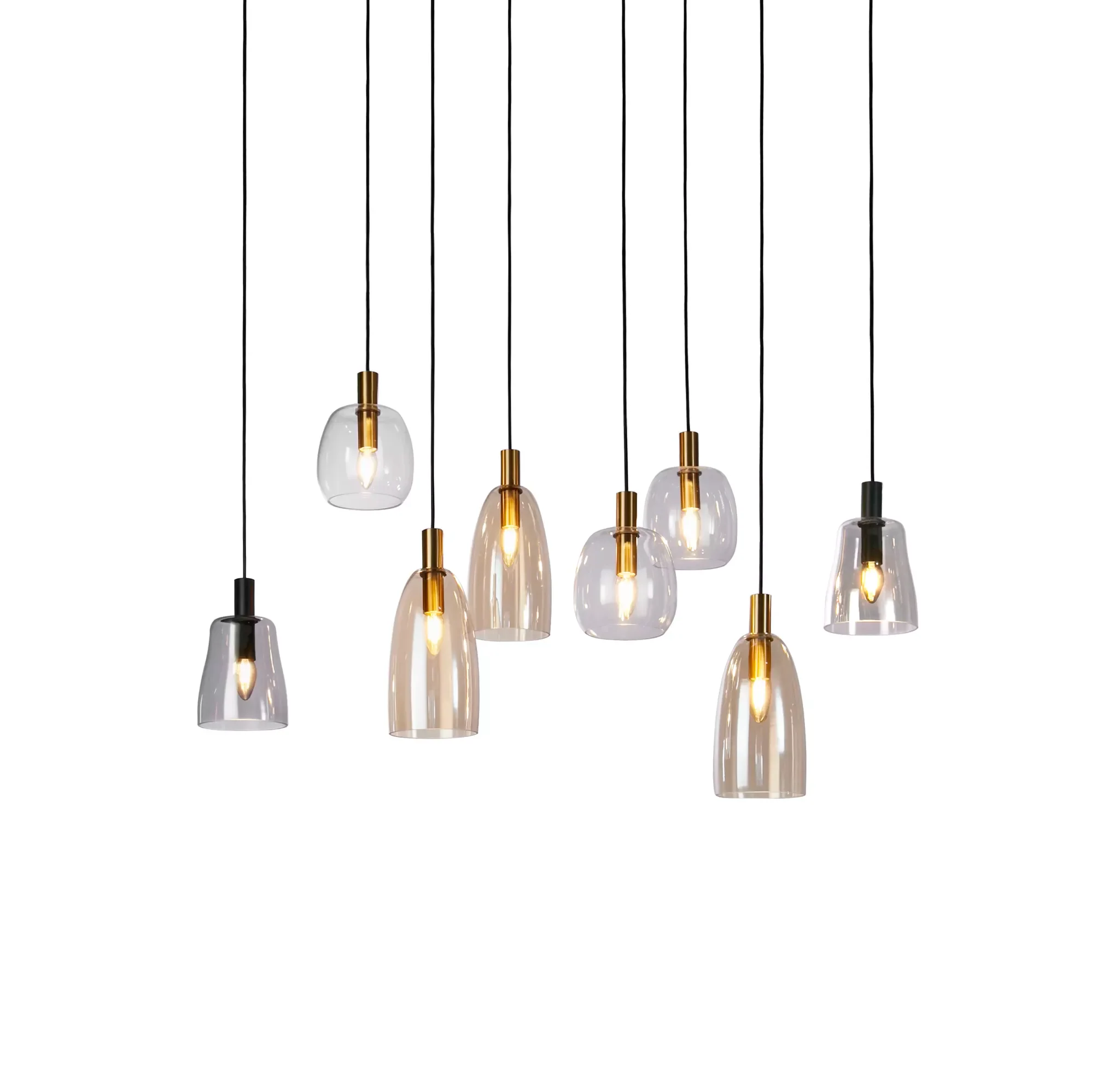 Divine 6Lt/ 8Lt Multi-Drop Pendant - Black Metal & Coloured Glass - Image 2