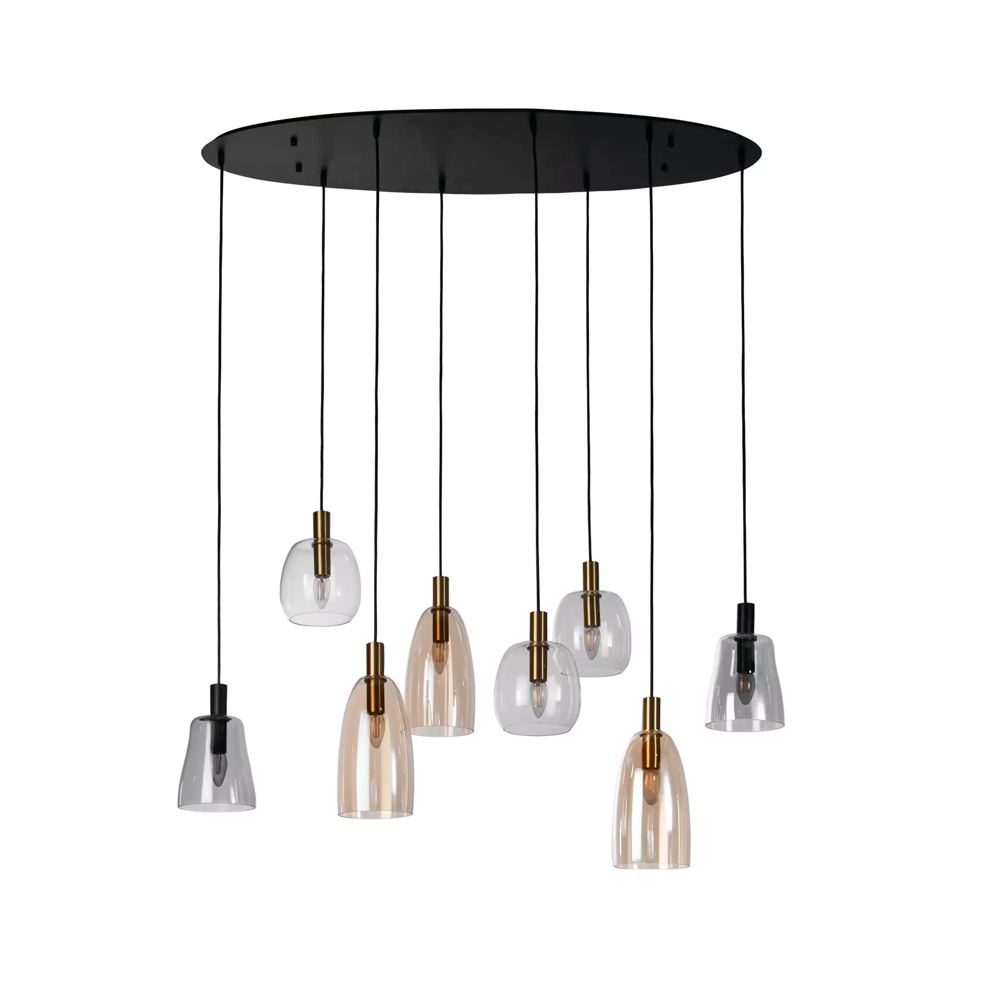 Divine 6Lt/ 8Lt Multi-Drop Pendant - Black Metal & Coloured Glass - Image 5