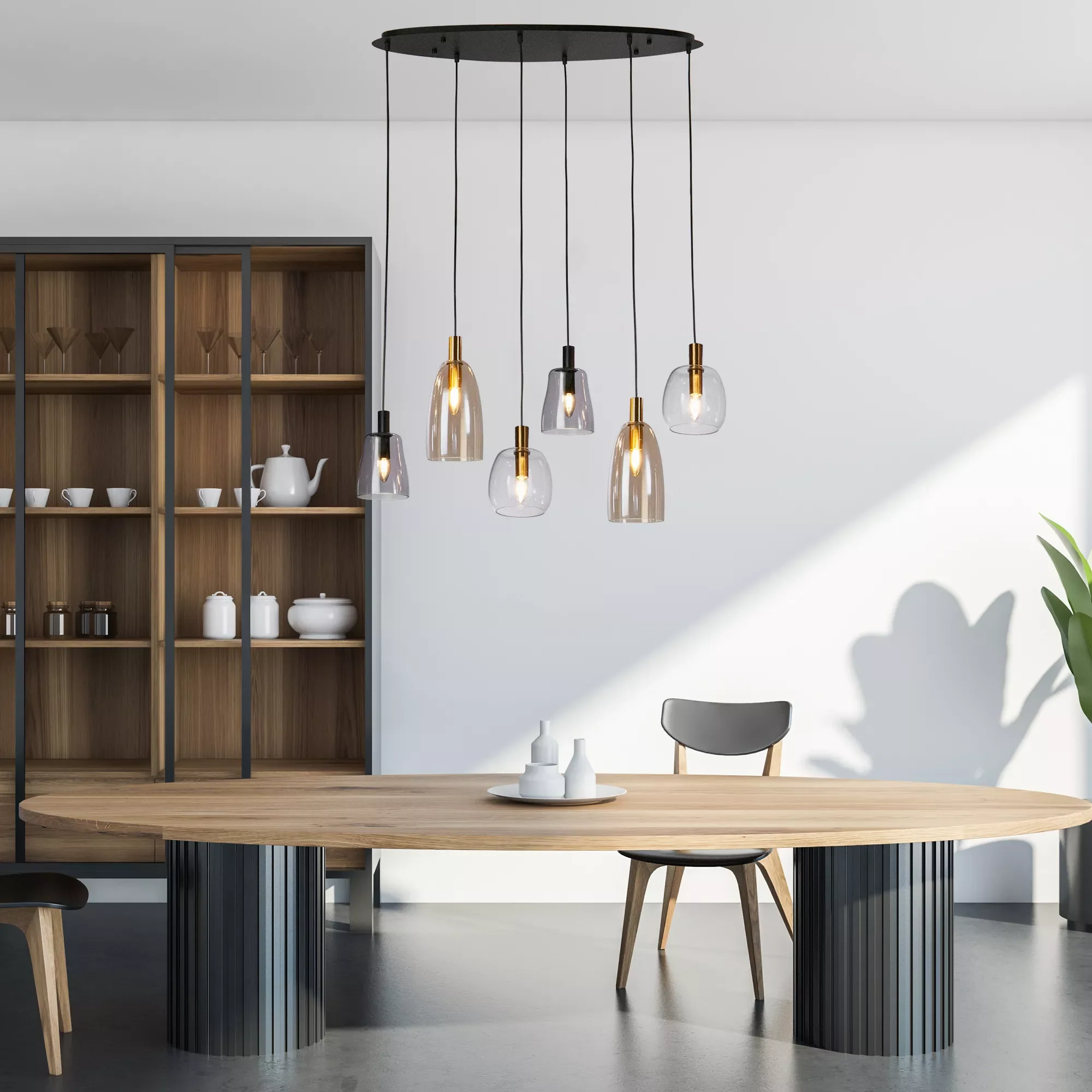 Divine 6Lt/ 8Lt Multi-Drop Pendant - Black Metal & Coloured Glass - Image 9