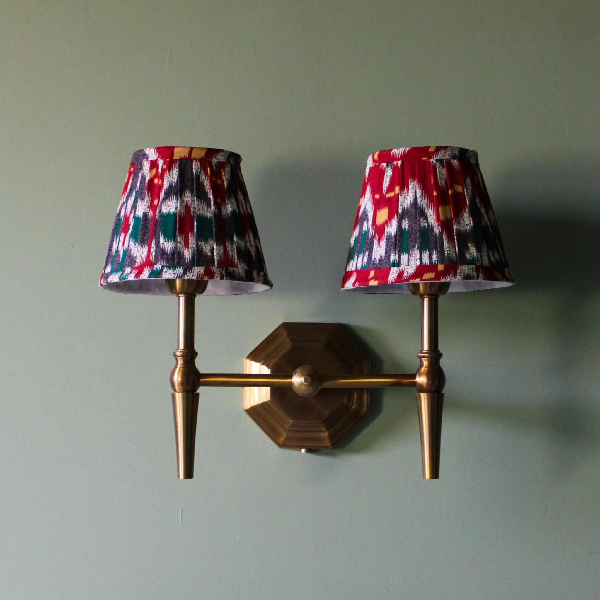 Mizen Double Brass Wall Light- Various Shade Colours - Image 10
