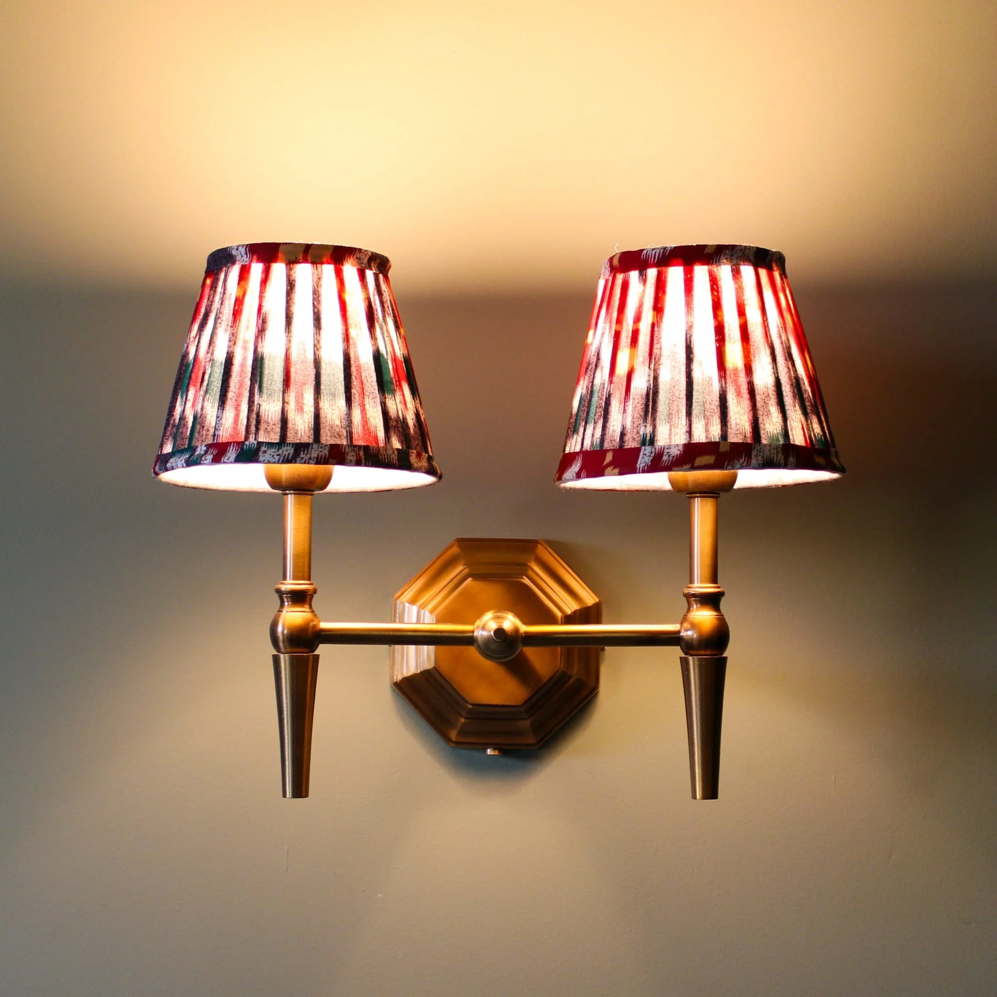 Mizen Double Brass Wall Light- Various Shade Colours - Image 11