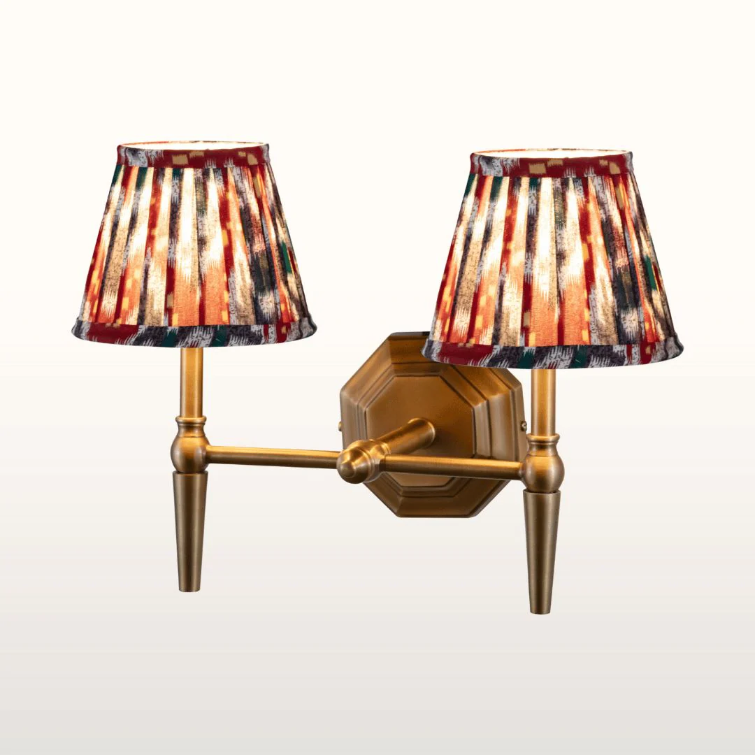 Mizen Double Brass Wall Light- Various Shade Colours - Image 2