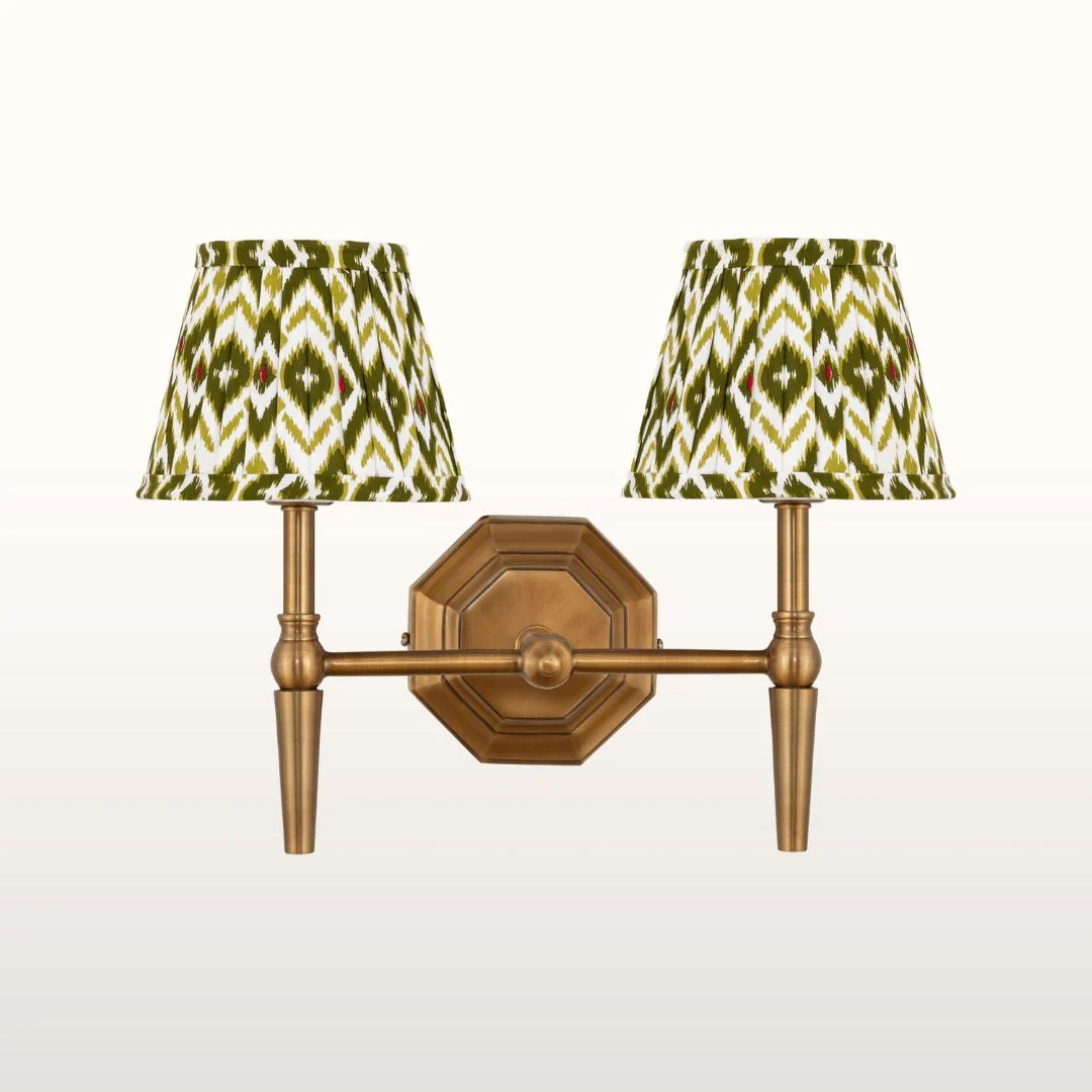 Mizen Double Brass Wall Light- Various Shade Colours - Image 3