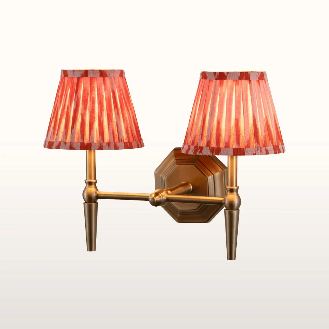 Mizen Double Brass Wall Light- Various Shade Colours - Image 4
