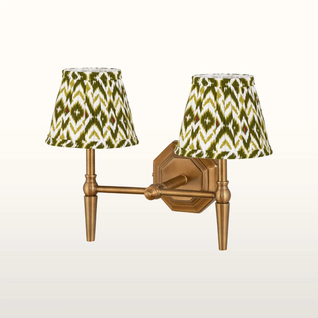 Mizen Double Brass Wall Light- Various Shade Colours - Image 5