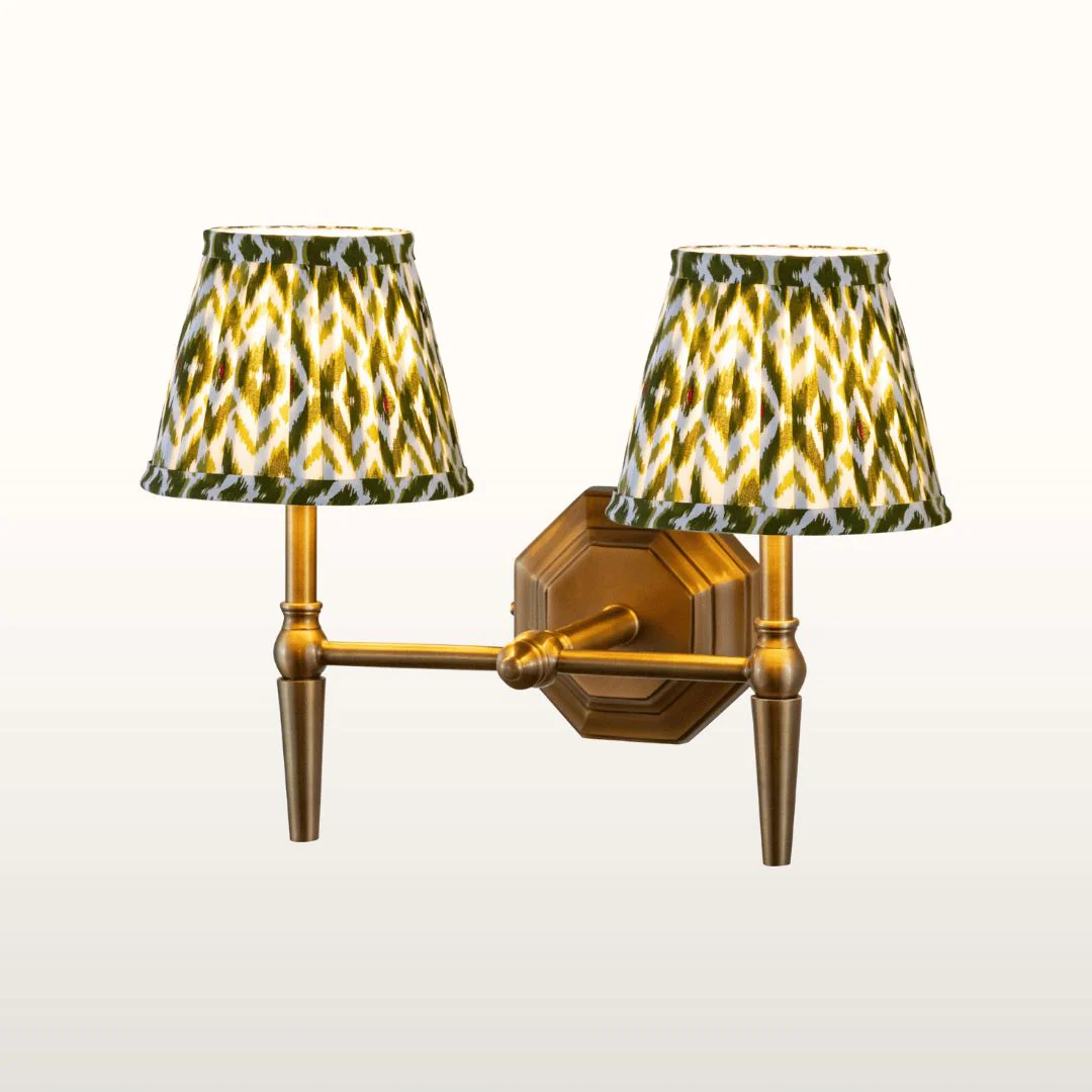 Mizen Double Brass Wall Light- Various Shade Colours - Image 8