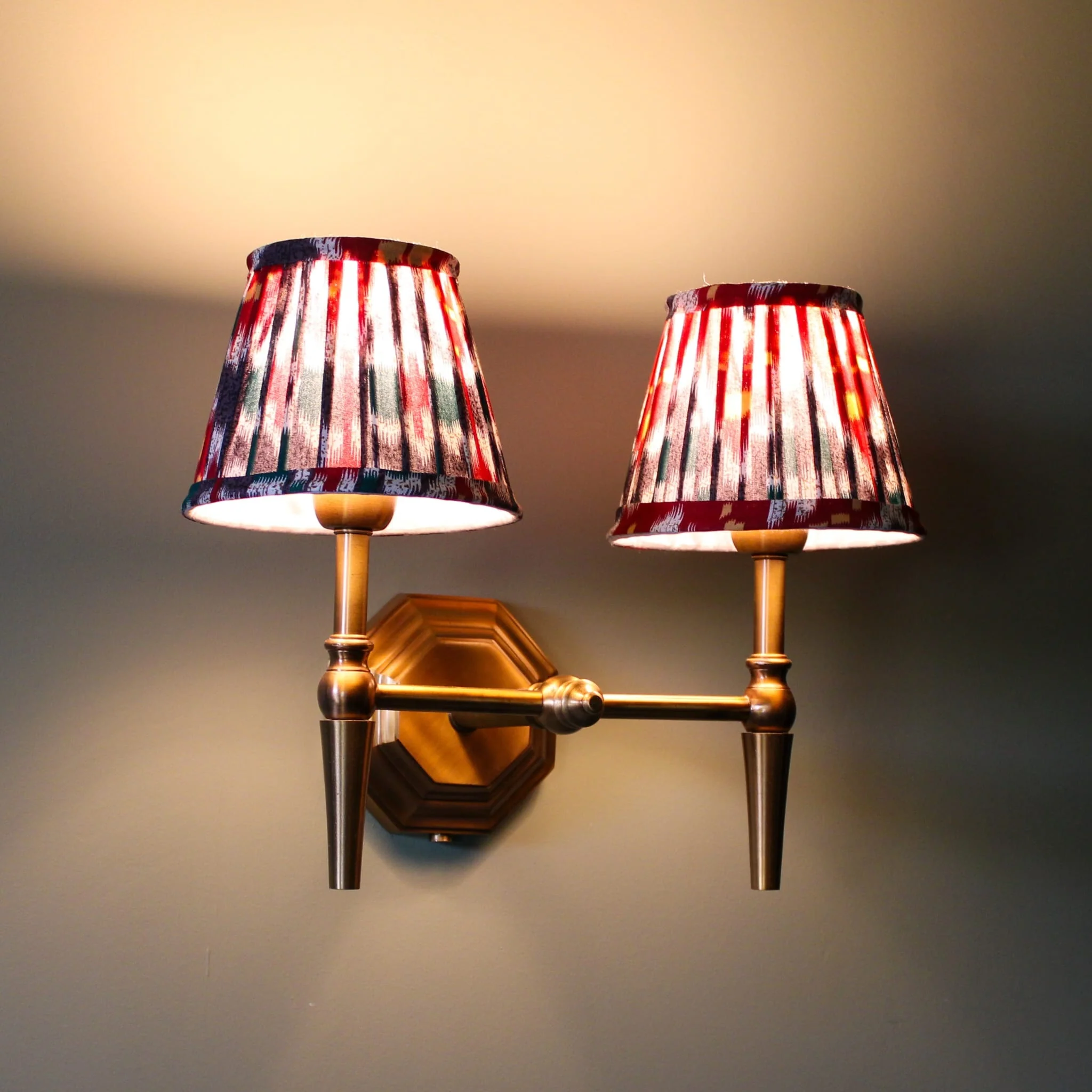 Mizen Double Brass Wall Light- Various Shade Colours - Image 9
