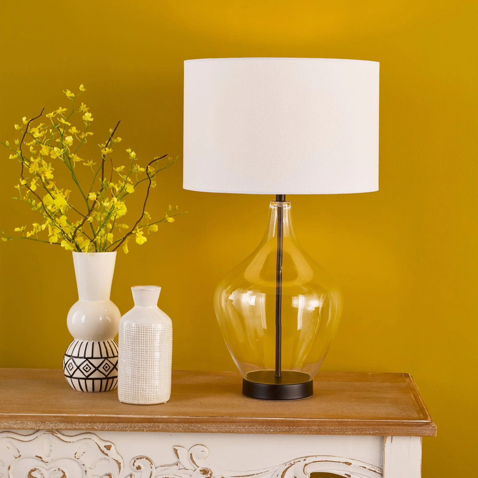 Drago Table Lamp Glass and Matt Black With Shade E27 - Image 5