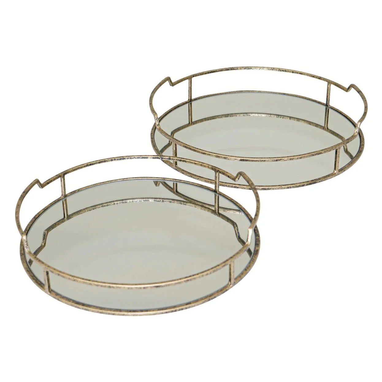 Drina Mirrored Trays (Set of 2) - Antique Gold Finish - Image 2