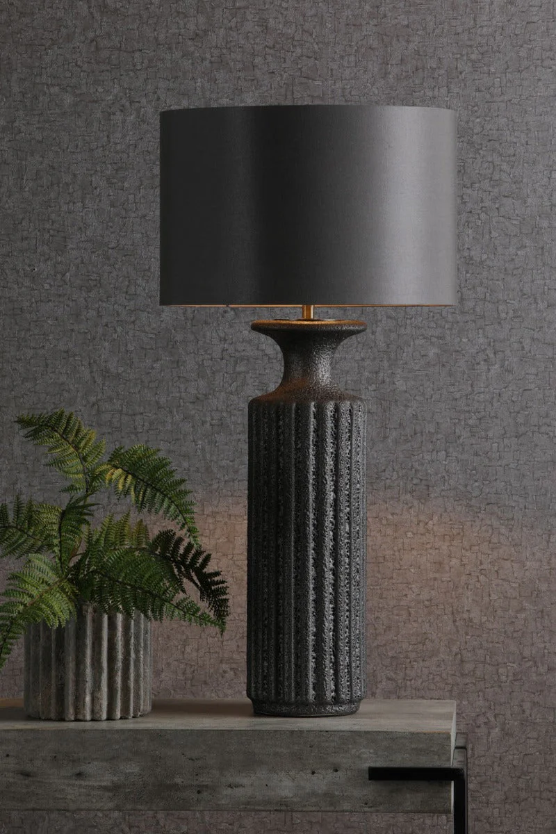 Dugan Table Lamp Black Volcanic Glaze With Shade E27 - Image 4