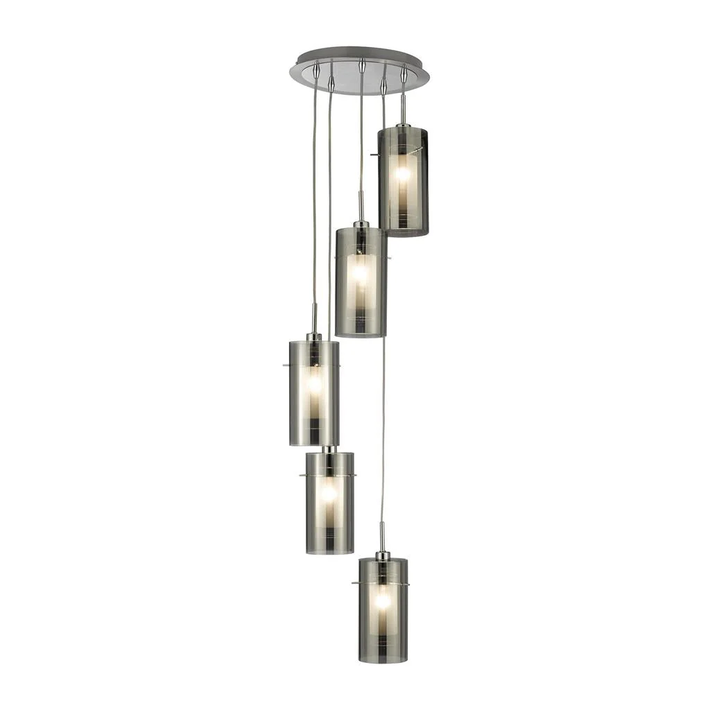 Duo 3/5lt Adjustable Height, Dimmable Multi-drop Pendant - Satin Silver Metal & Glass/Smoked Glass - Image 2