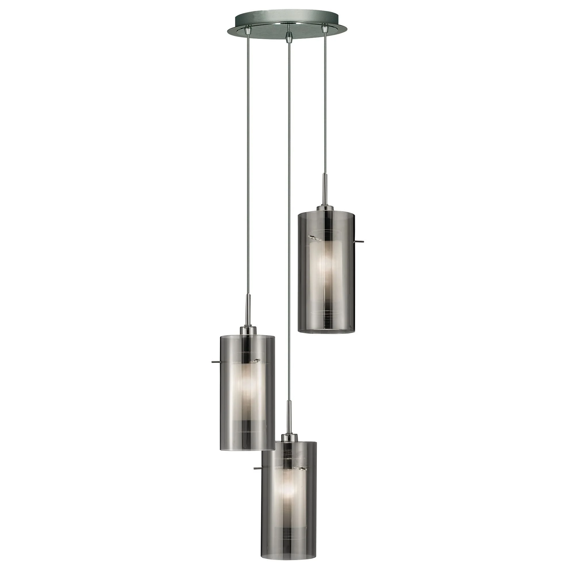 Duo 3/5lt Adjustable Height, Dimmable Multi-drop Pendant - Satin Silver Metal & Glass/Smoked Glass - Image 3