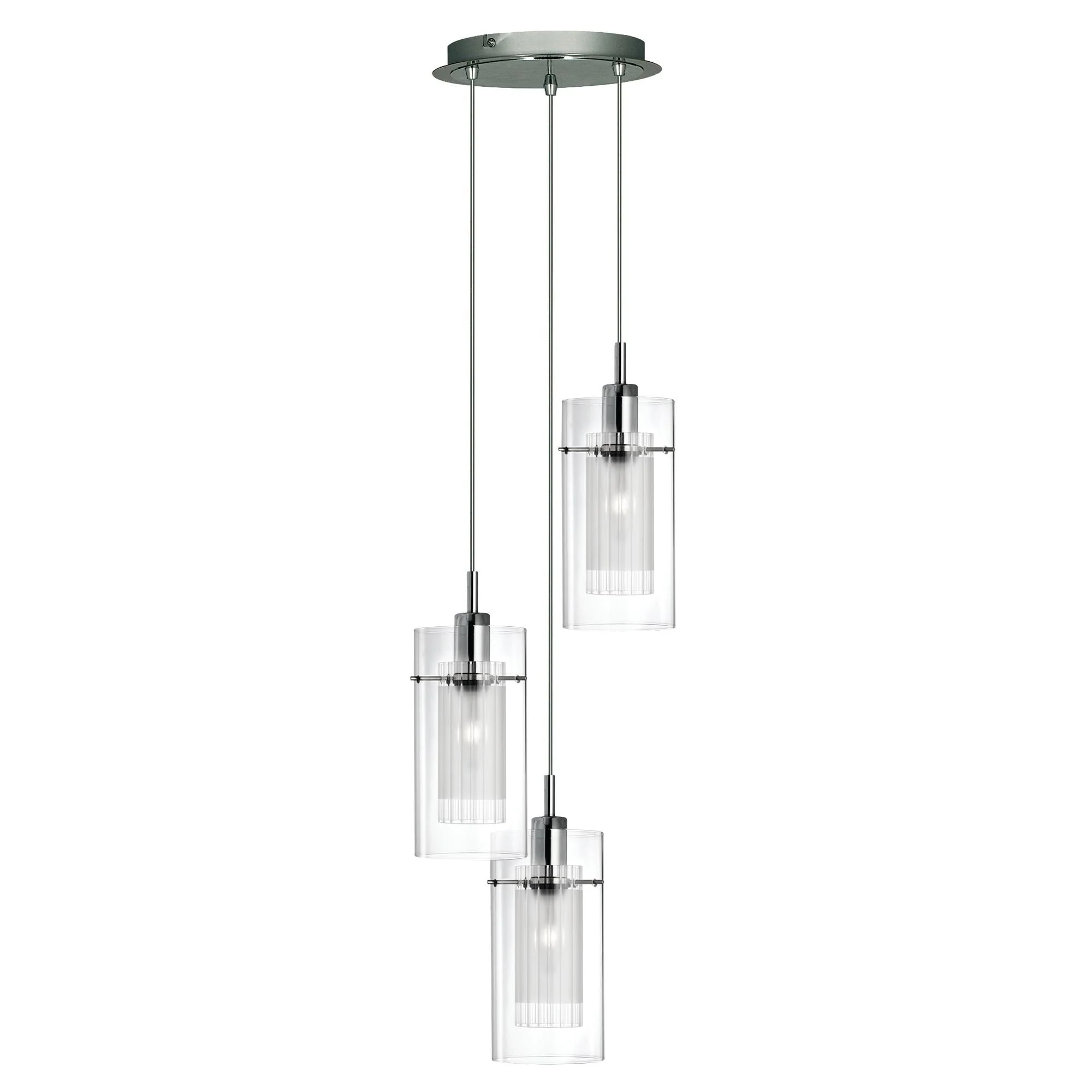 Duo 3/5lt Adjustable Height, Dimmable Multi-drop Pendant - Satin Silver Metal & Glass/Smoked Glass - Image 4